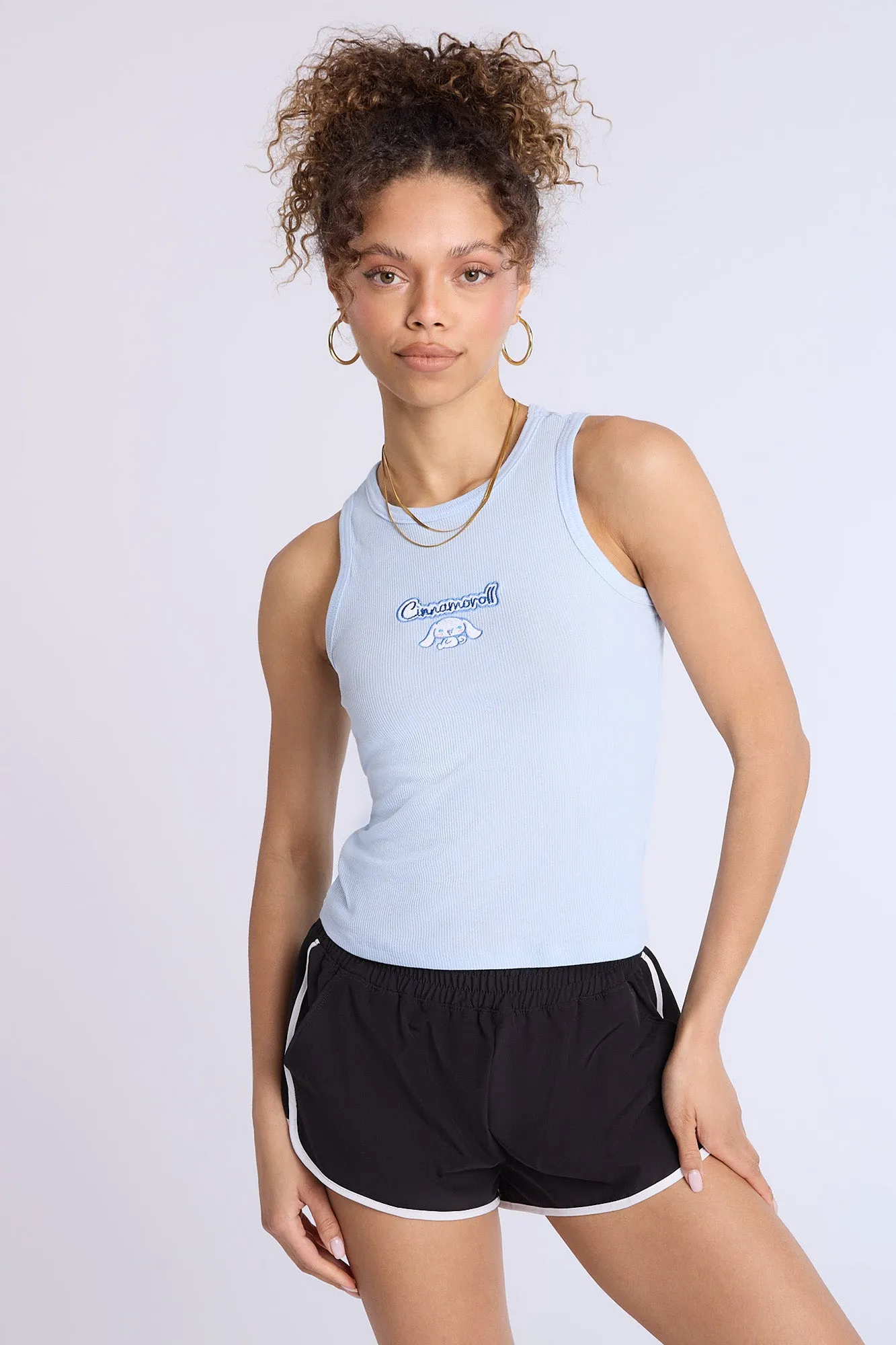 Cinnamoroll Embroidered Ribbed High Neck Tank Top sold by Bluenotes