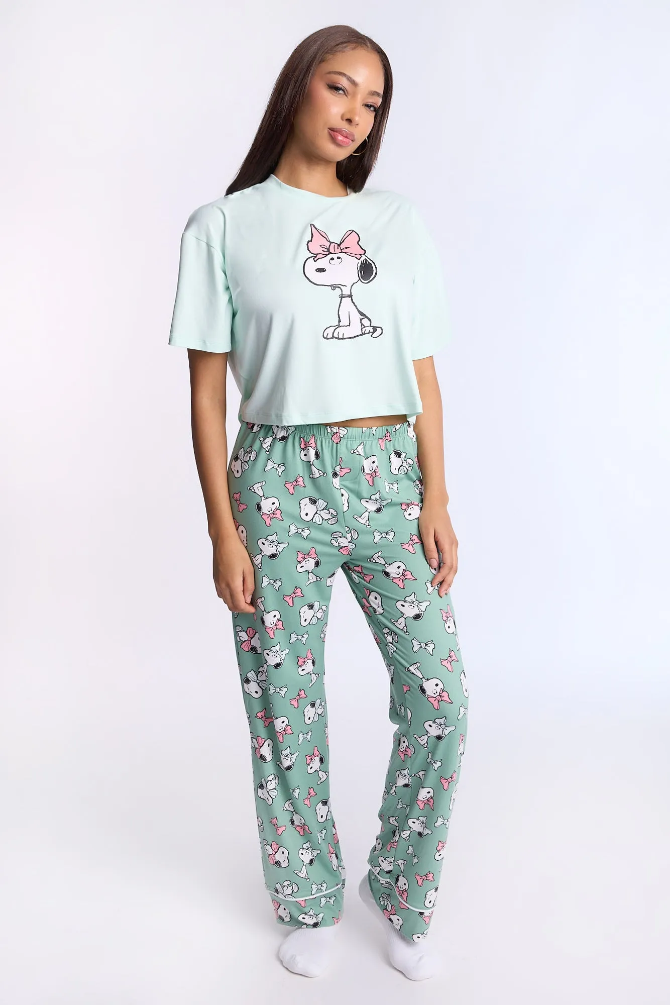 Peanuts Bow Super Soft Pajama Tee And Pants 2-Piece Set sold by Bluenotes