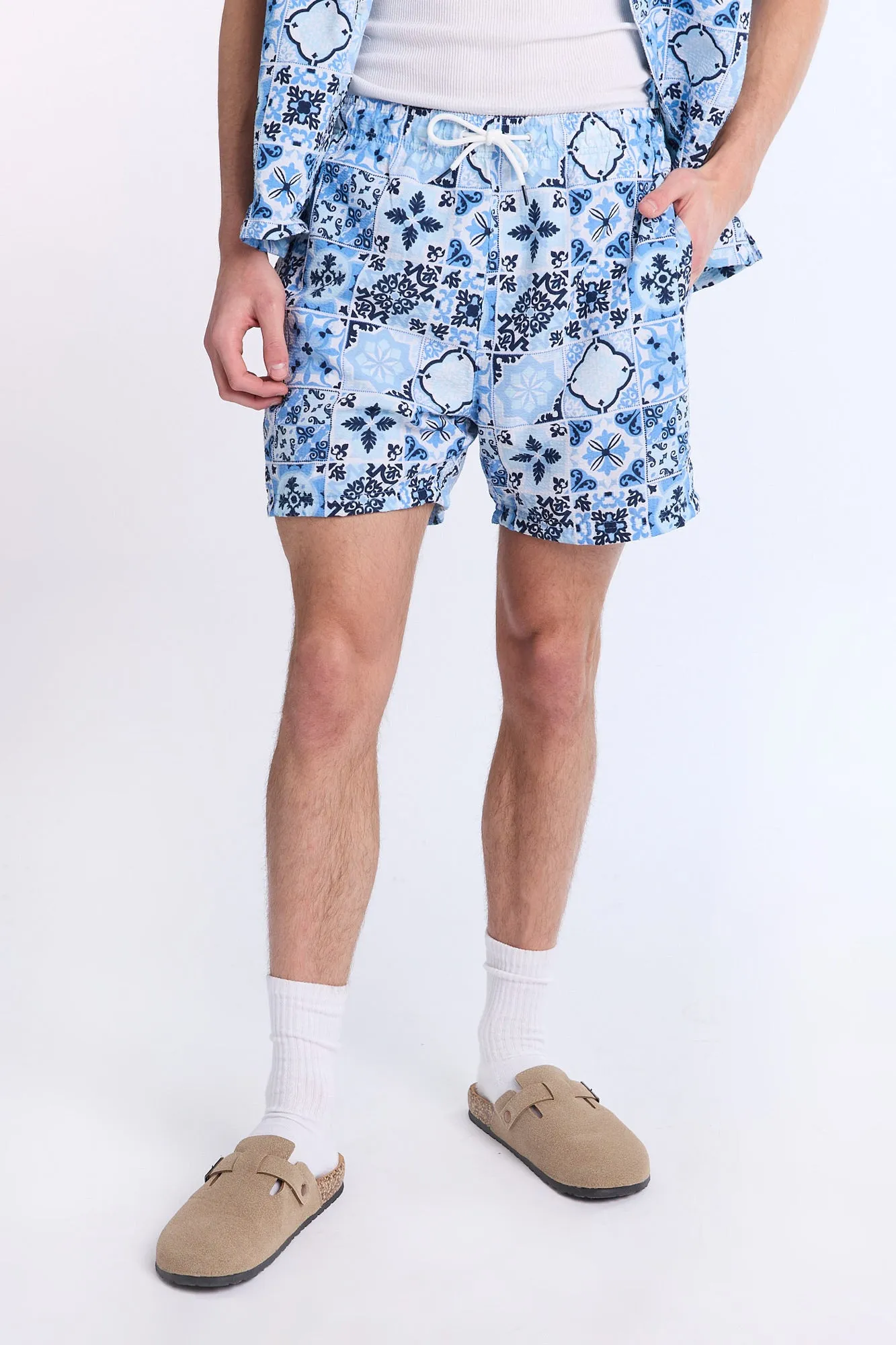 Mosaic Seersucker 5.5" Swim Trunks sold by Bluenotes