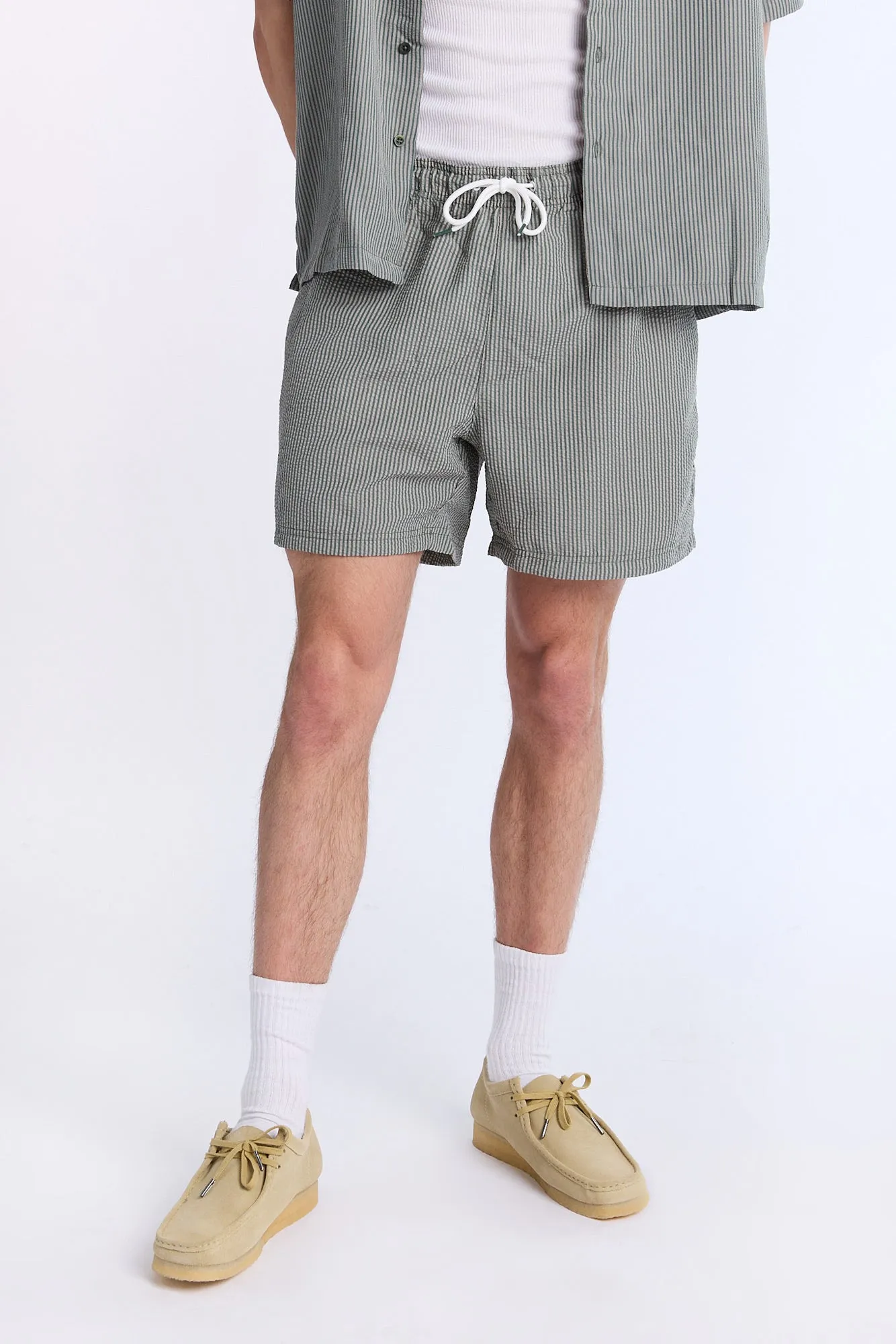 Striped Seersucker 5.5" Swim Trunks sold by Bluenotes