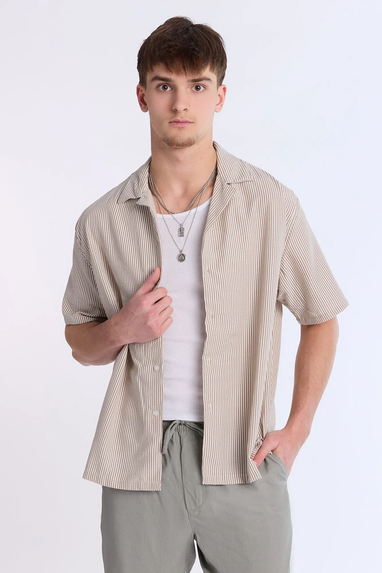 Linen-Blend Striped Seersucker Short Sleeve Shirt sold by Bluenotes product image thumbnail 2