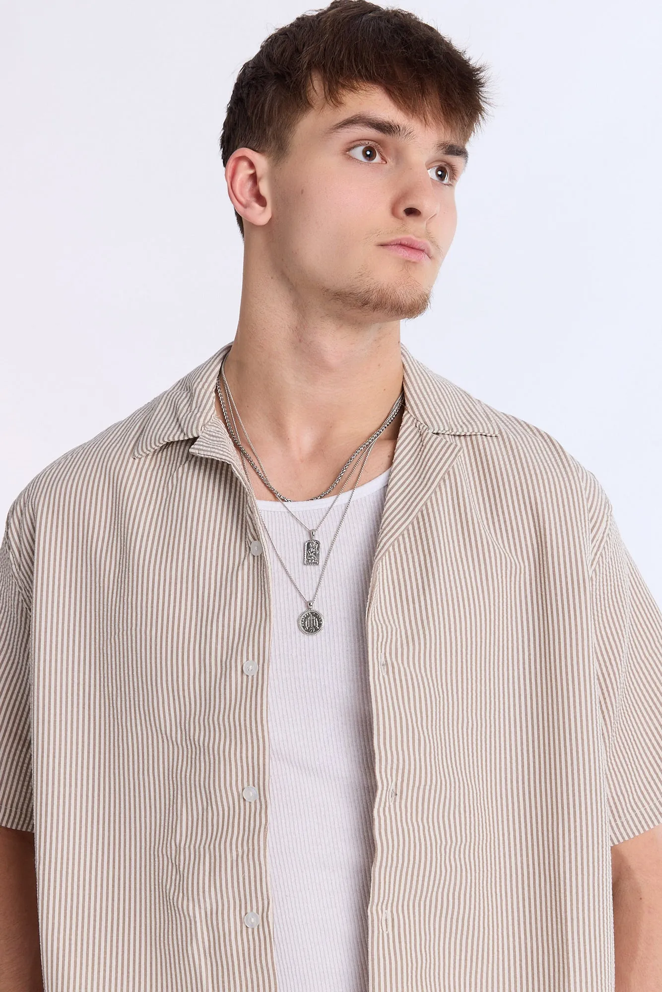 Linen-Blend Striped Seersucker Short Sleeve Shirt sold by Bluenotes product image thumbnail 3