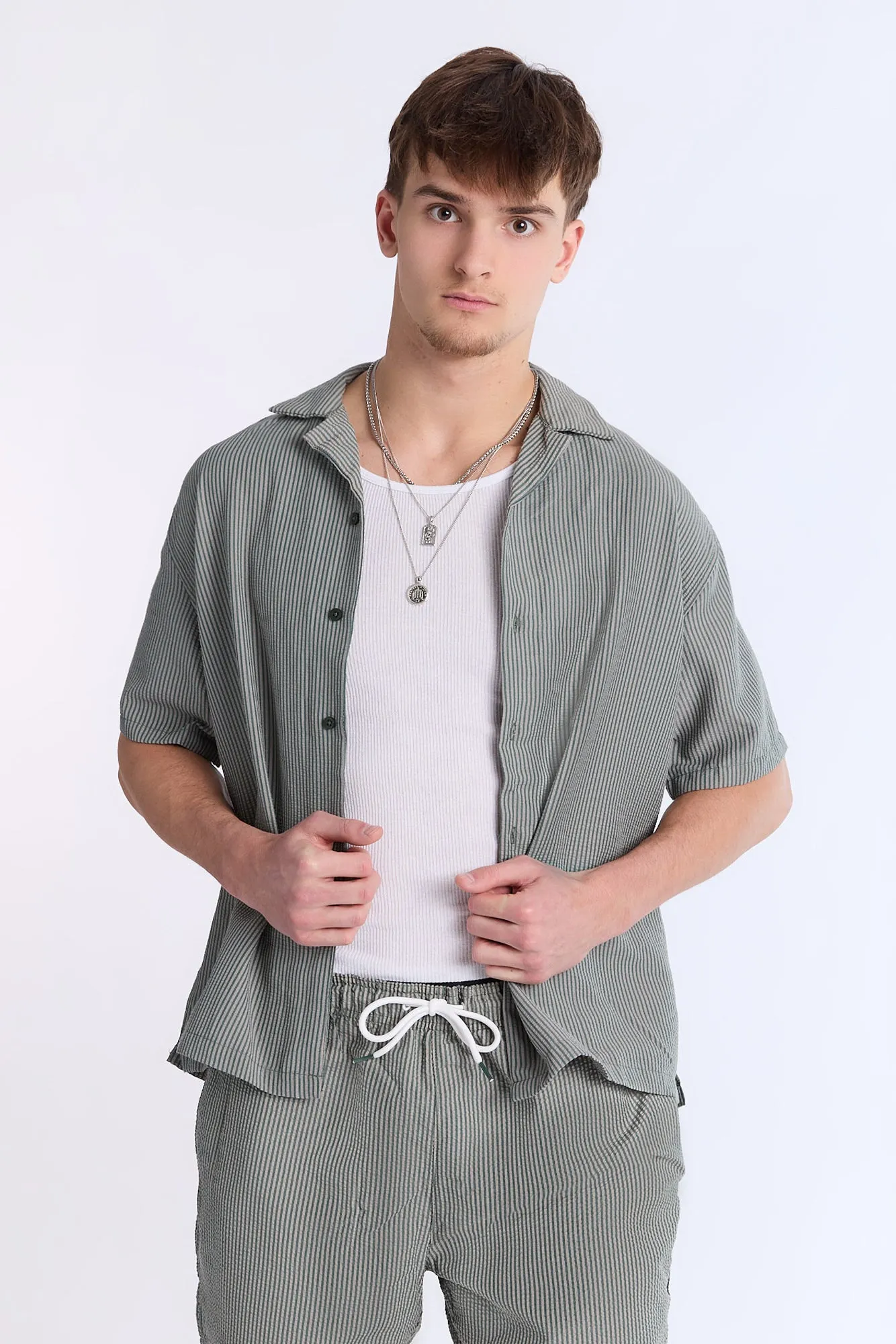 Linen-Blend Striped Seersucker Short Sleeve Shirt sold by Bluenotes