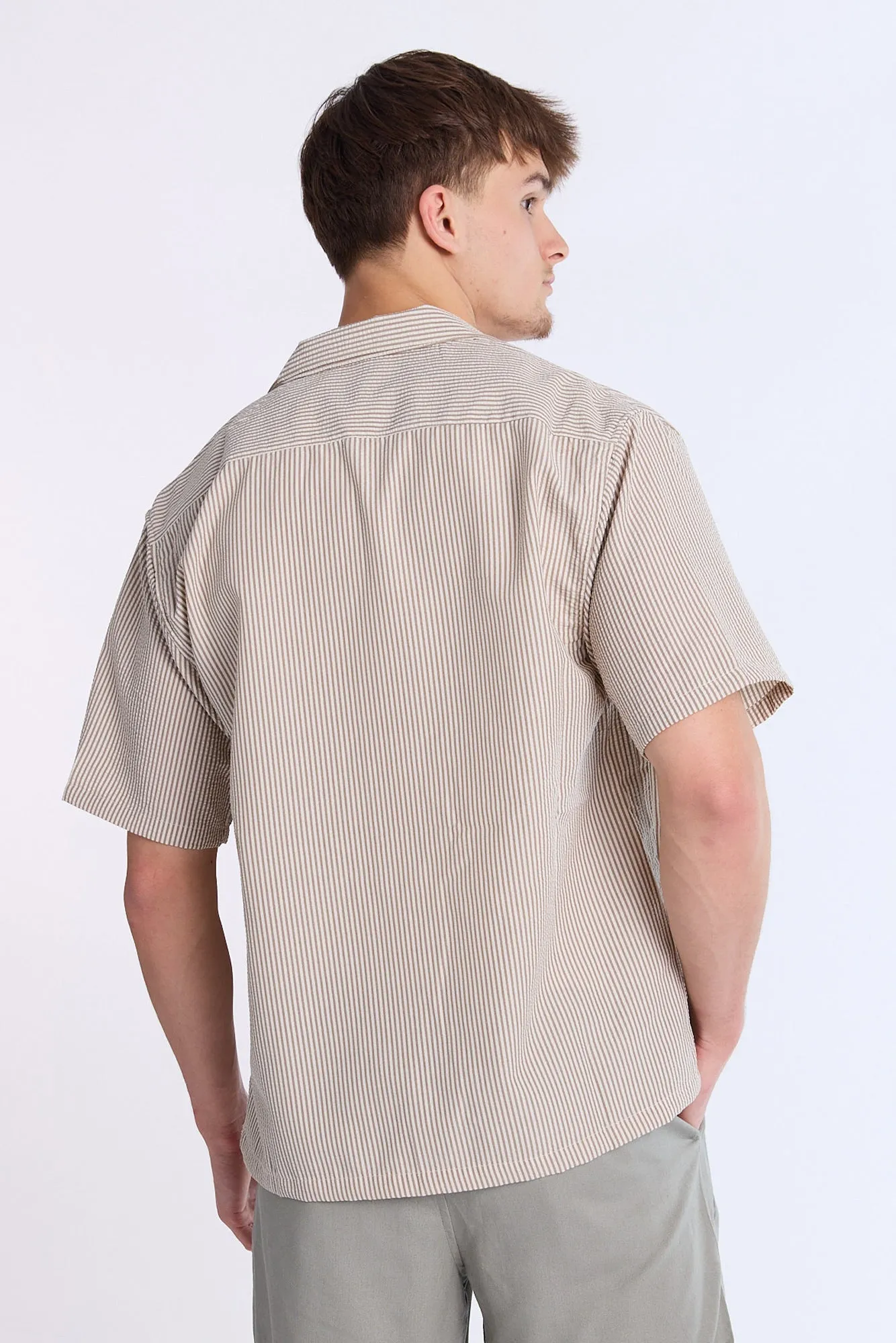 Linen-Blend Striped Seersucker Short Sleeve Shirt sold by Bluenotes product image thumbnail 4