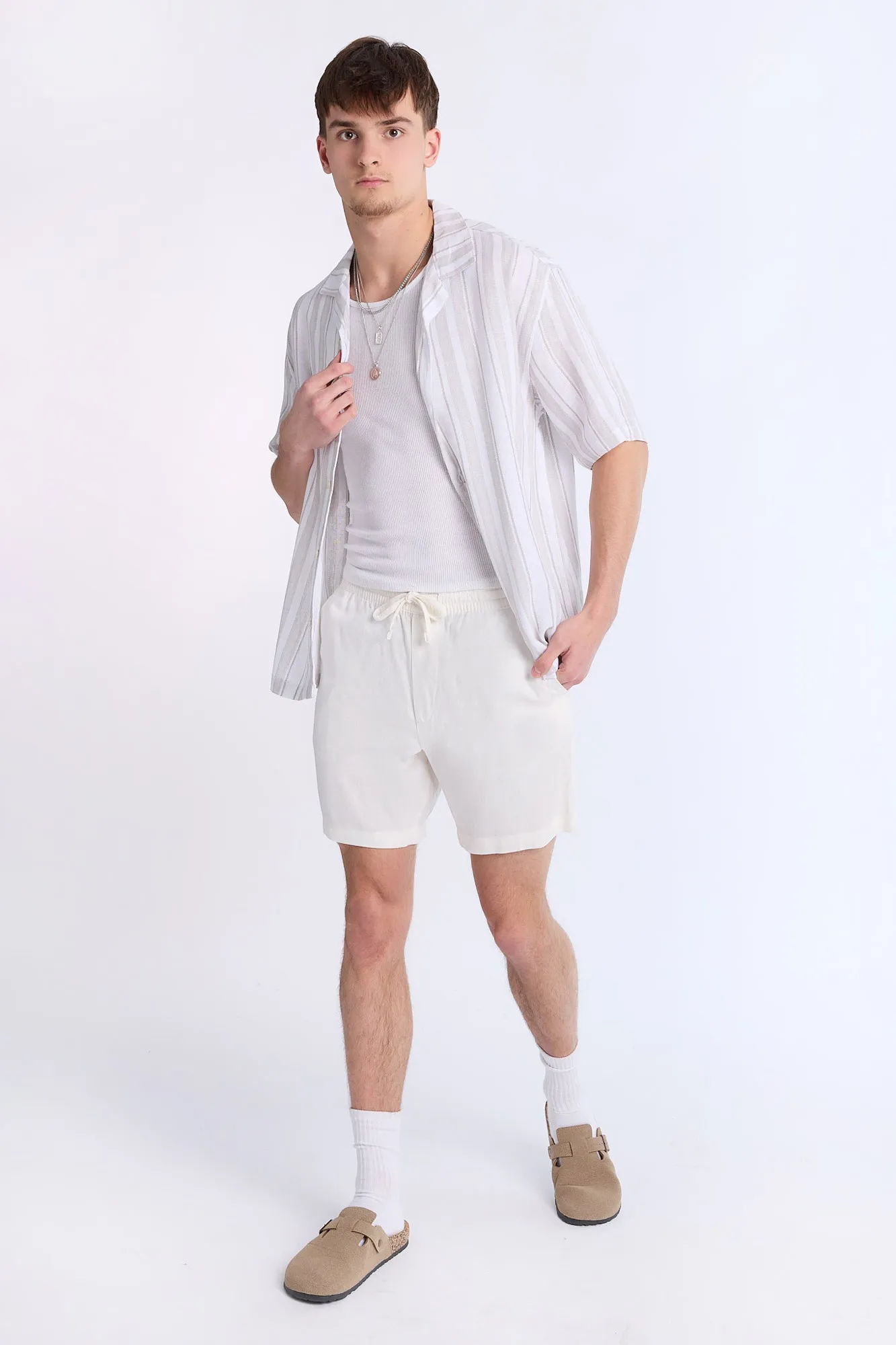 Linen-Blend Textured Striped Short Sleeve Shirt sold by Bluenotes product image thumbnail 4