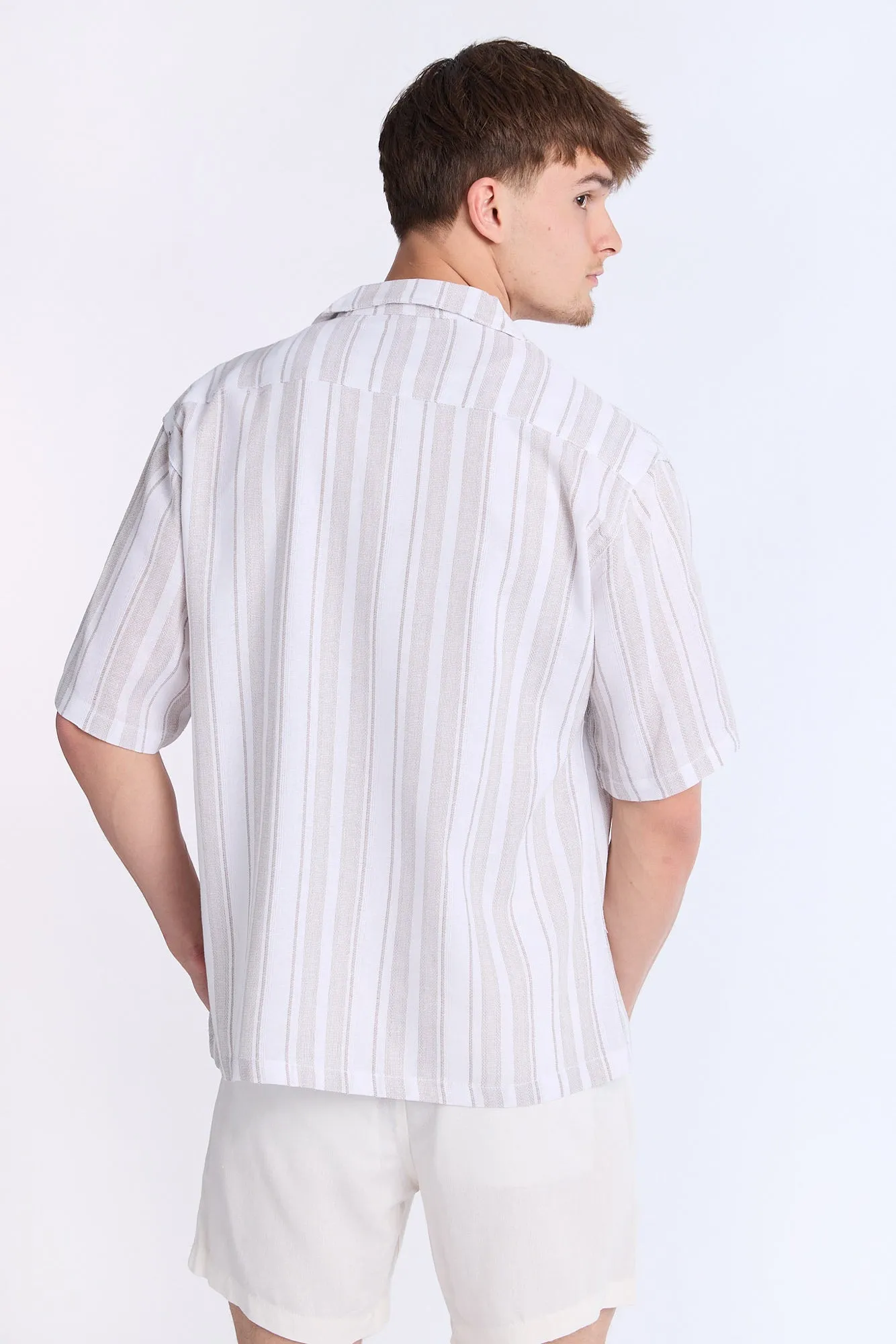 Linen-Blend Textured Striped Short Sleeve Shirt sold by Bluenotes product image thumbnail 3