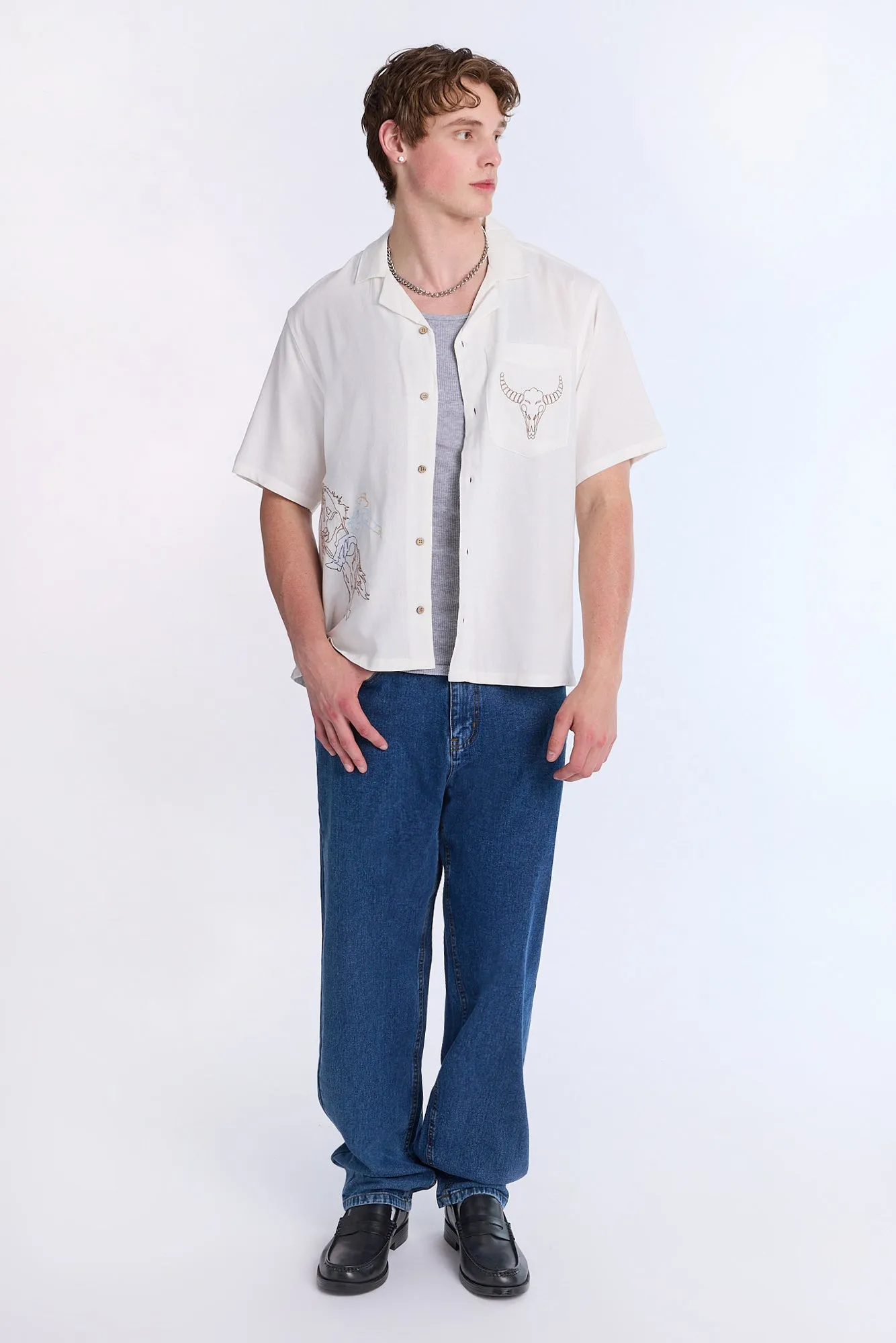 Linen-Blend Western Embroidered Short Sleeve Shirt sold by Bluenotes product image thumbnail 4