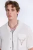 Linen-Blend Western Embroidered Short Sleeve Shirt sold by Bluenotes