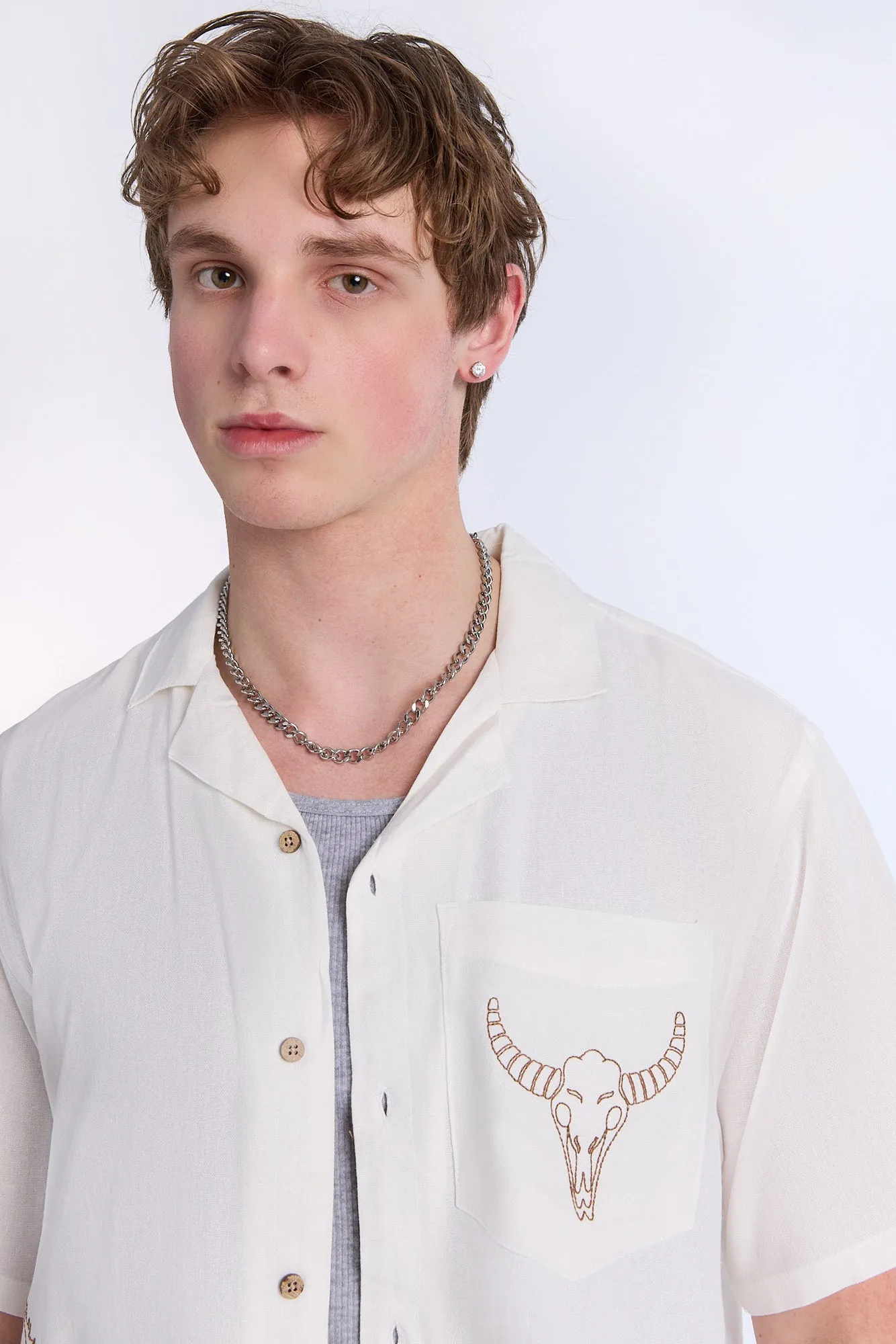 Linen-Blend Western Embroidered Short Sleeve Shirt sold by Bluenotes product image thumbnail 2