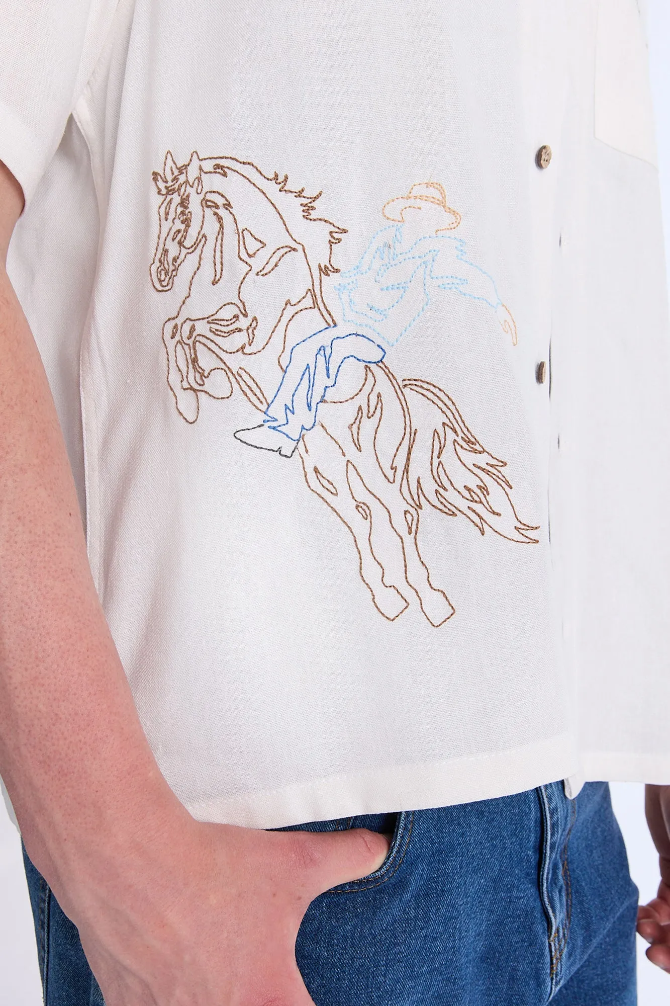 Linen-Blend Western Embroidered Short Sleeve Shirt sold by Bluenotes product image thumbnail 5
