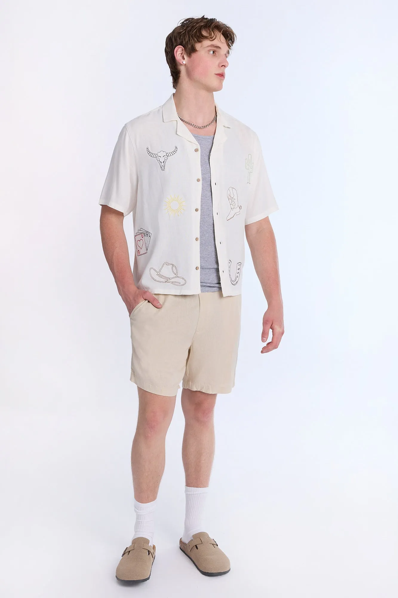 Linen-Blend Western Embroidered Short Sleeve Shirt sold by Bluenotes product image thumbnail 4