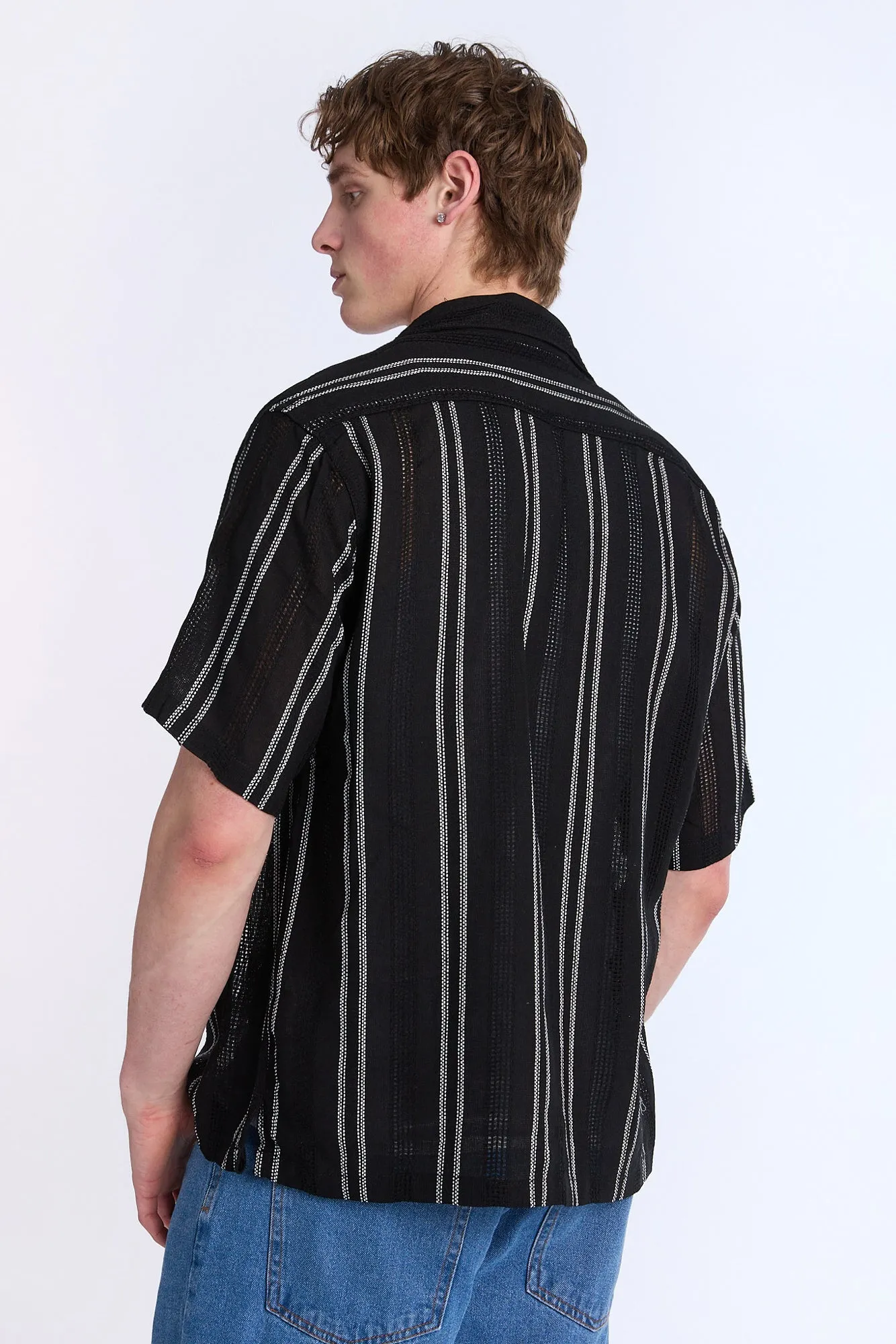 Linen-Blend Textured Striped Short Sleeve Shirt sold by Bluenotes product image thumbnail 4