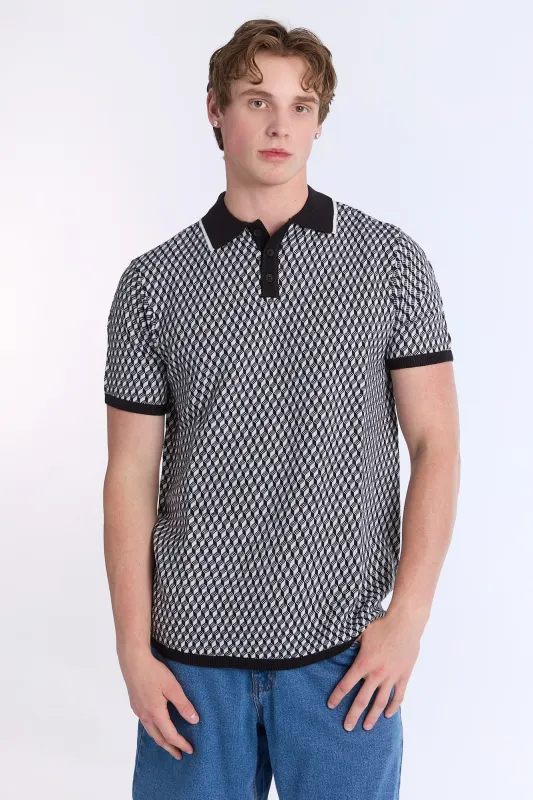 Jacquard Short Sleeve Sweater Polo sold by Bluenotes
