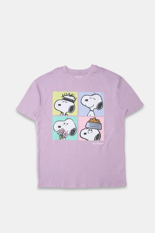 Peanuts Snoopy Four Faces Graphic Boyfriend Tee sold by Bluenotes