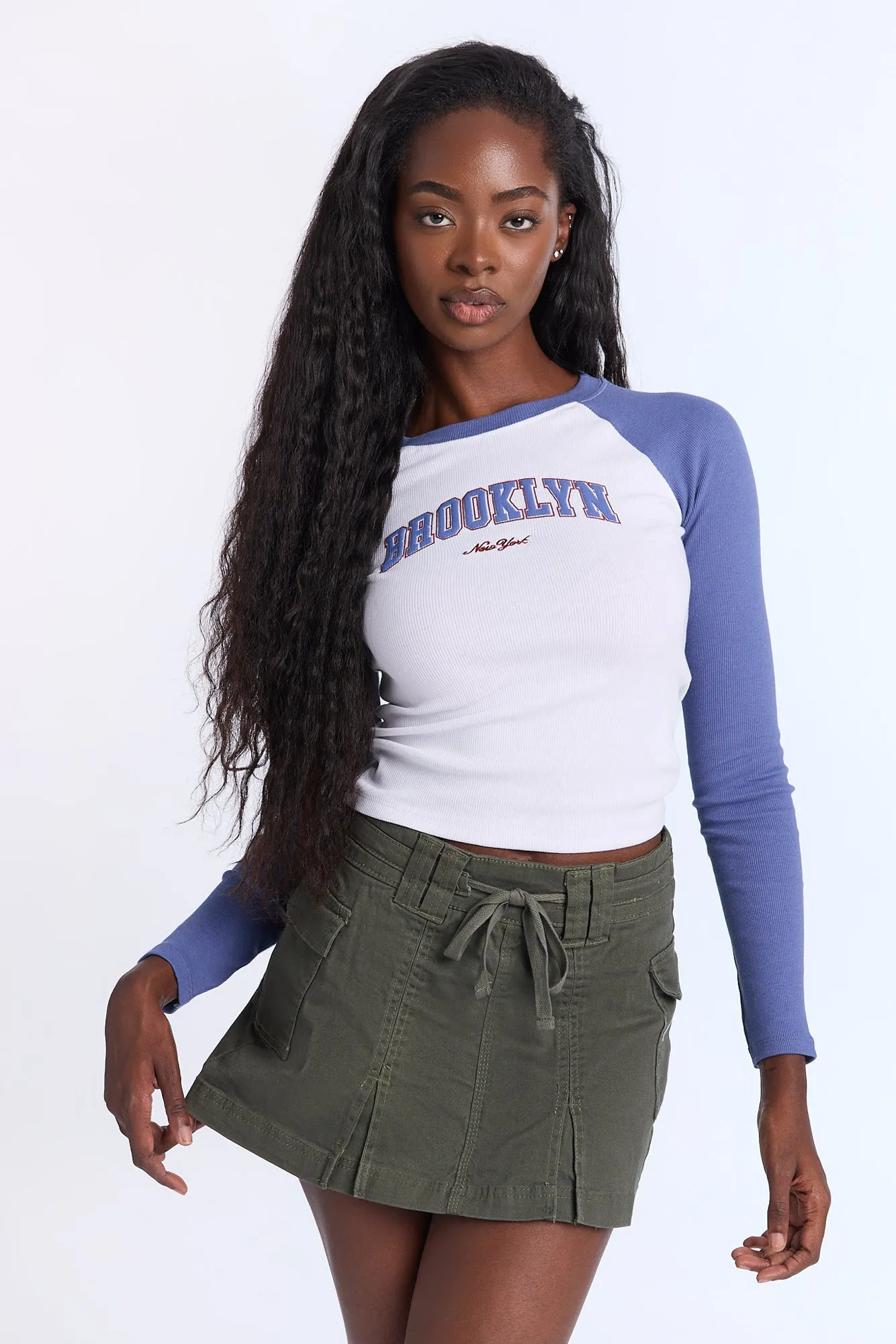 Brooklyn Puff Print Graphic Raglan Long Sleeve Tee sold by Bluenotes