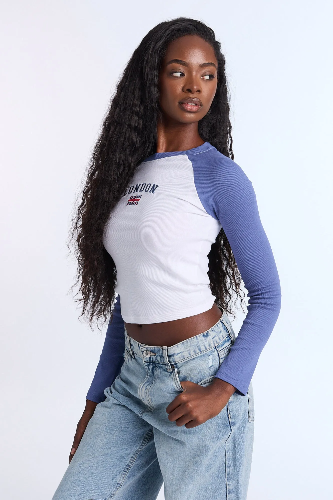 London Embroidered Graphic Raglan Long Sleeve Tee sold by Bluenotes