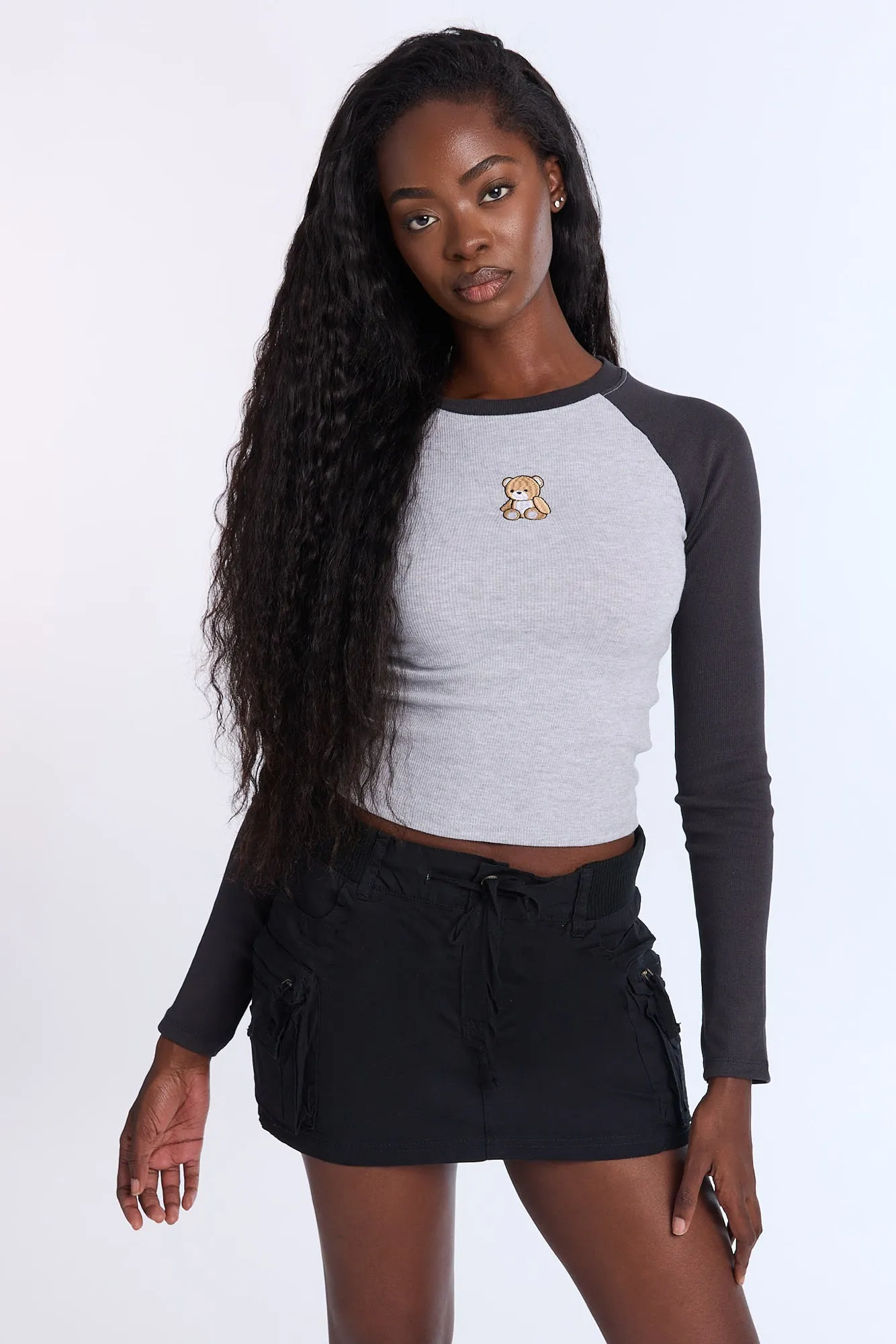 Teddy Embroidered Graphic Raglan Long Sleeve Tee sold by Bluenotes