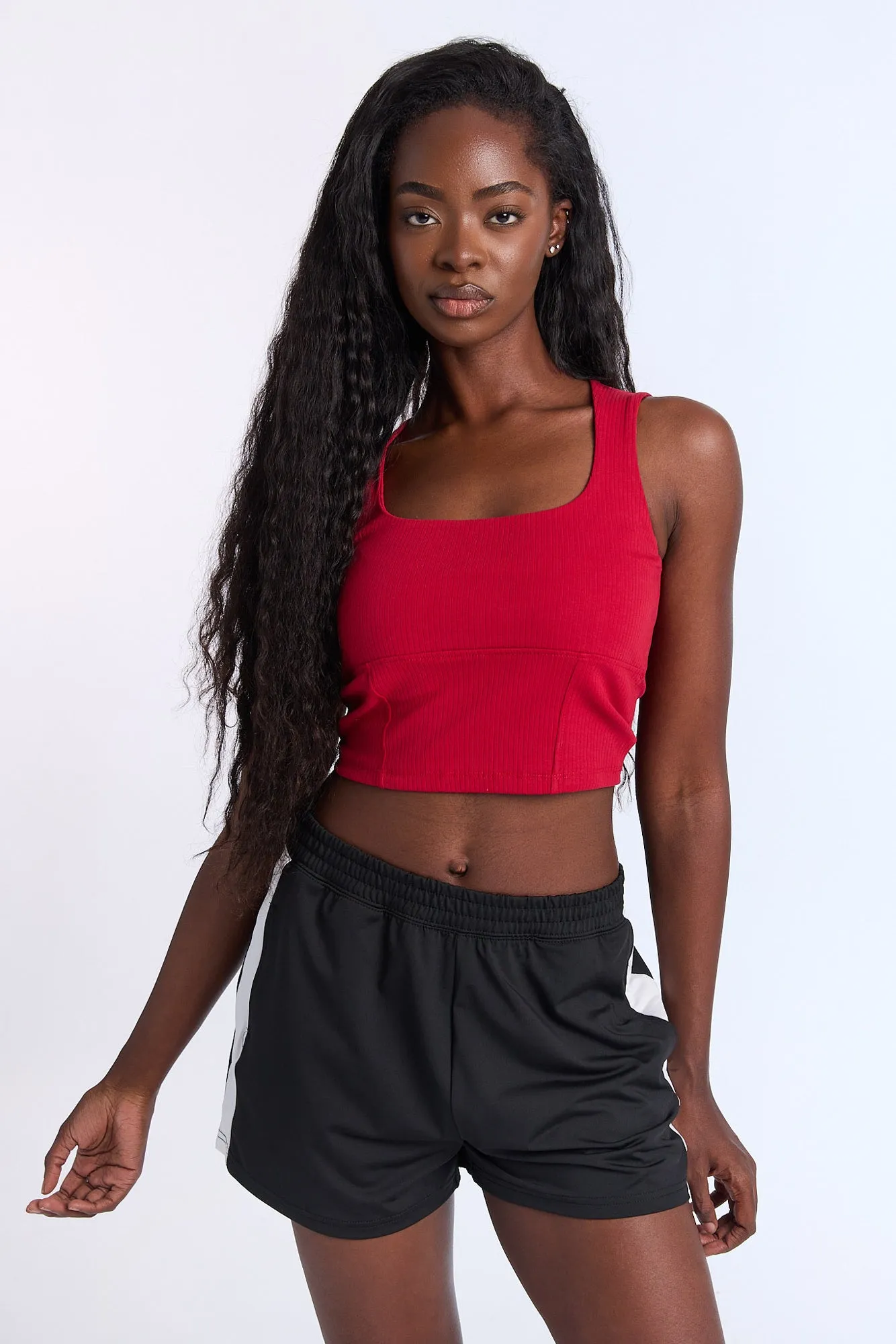 Ribbed Knit Square Neck Corset Tank Top sold by Bluenotes