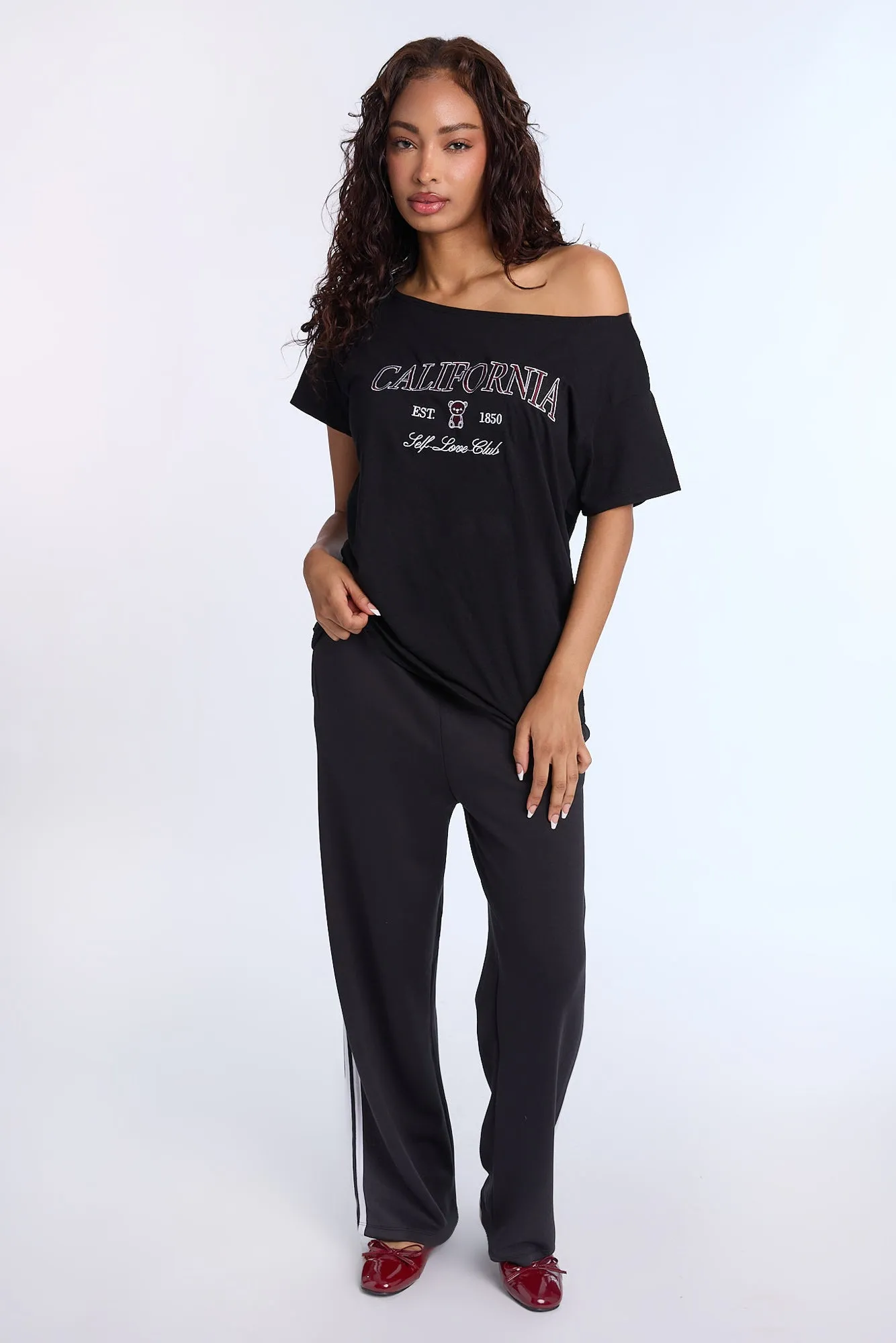 California Graphic Embroidered Off-Shoulder Tee sold by Bluenotes product image thumbnail 4