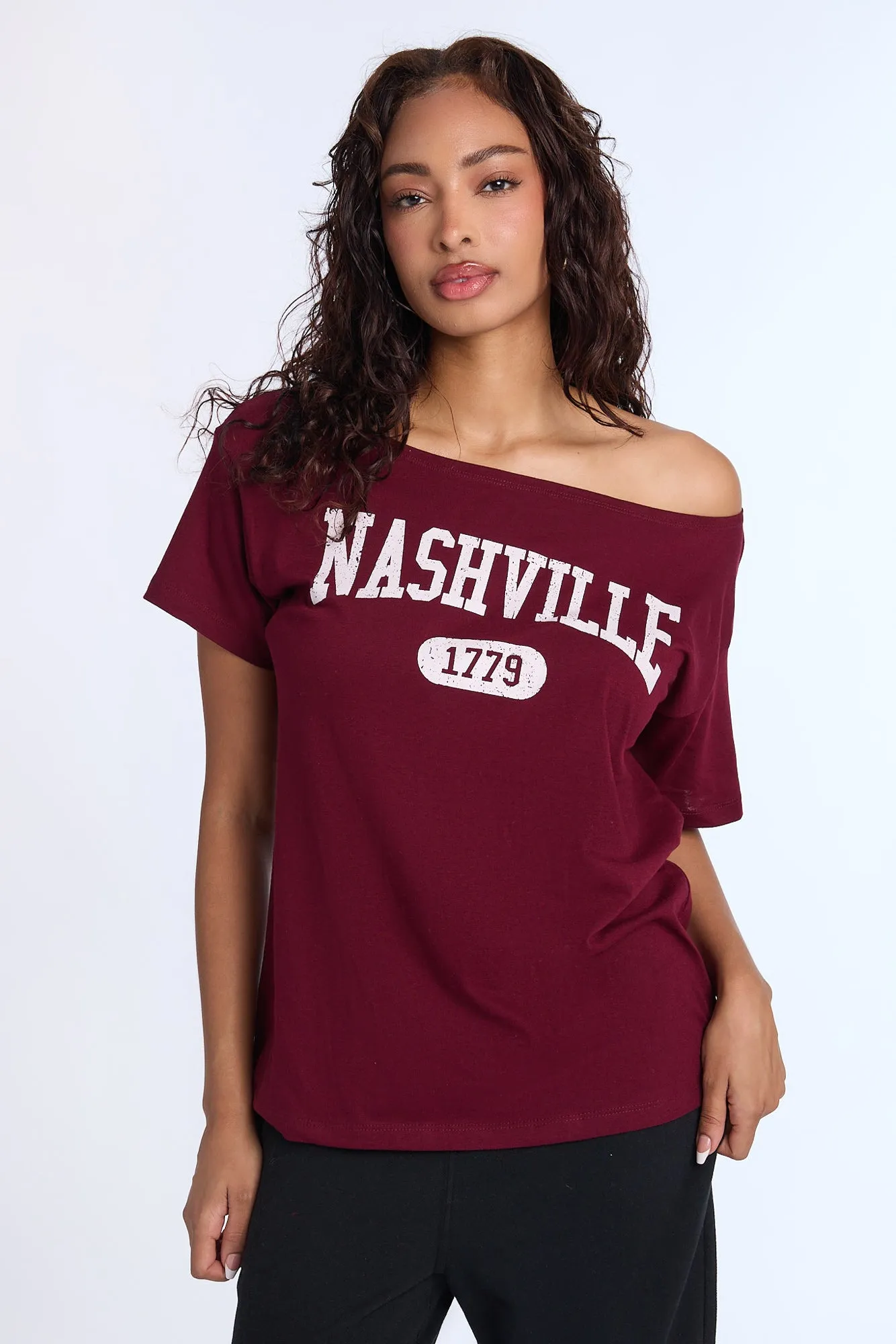 Nashville 1779 Graphic Off-Shoulder Tee sold by Bluenotes