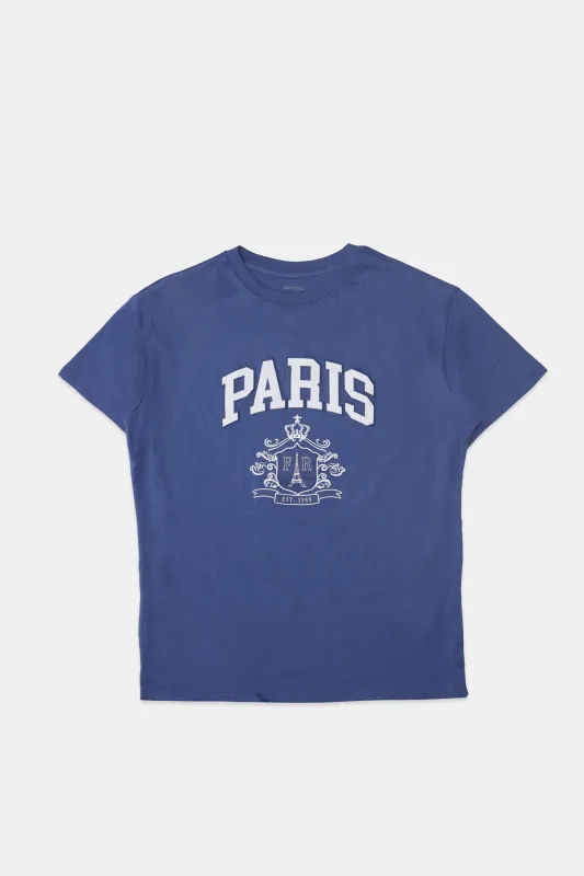 Paris Crest Puff Print Graphic Boyfriend Tee sold by Bluenotes