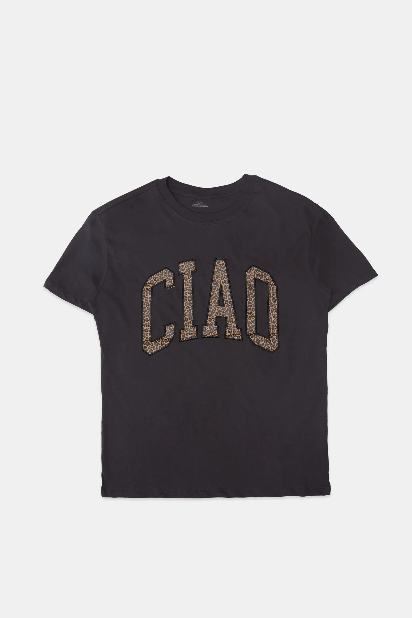 Ciao Leopard Embroidered Graphic Boyfriend Tee sold by Bluenotes