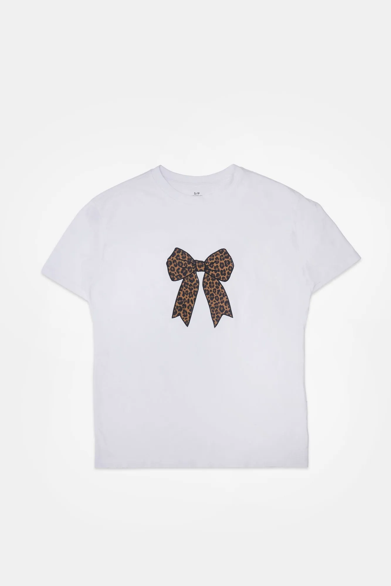 Leopard Bow Embroidered Graphic Boyfriend Tee sold by Bluenotes