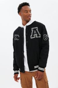 AERO Varsity Snap Button Bomber Jacket sold by Bluenotes