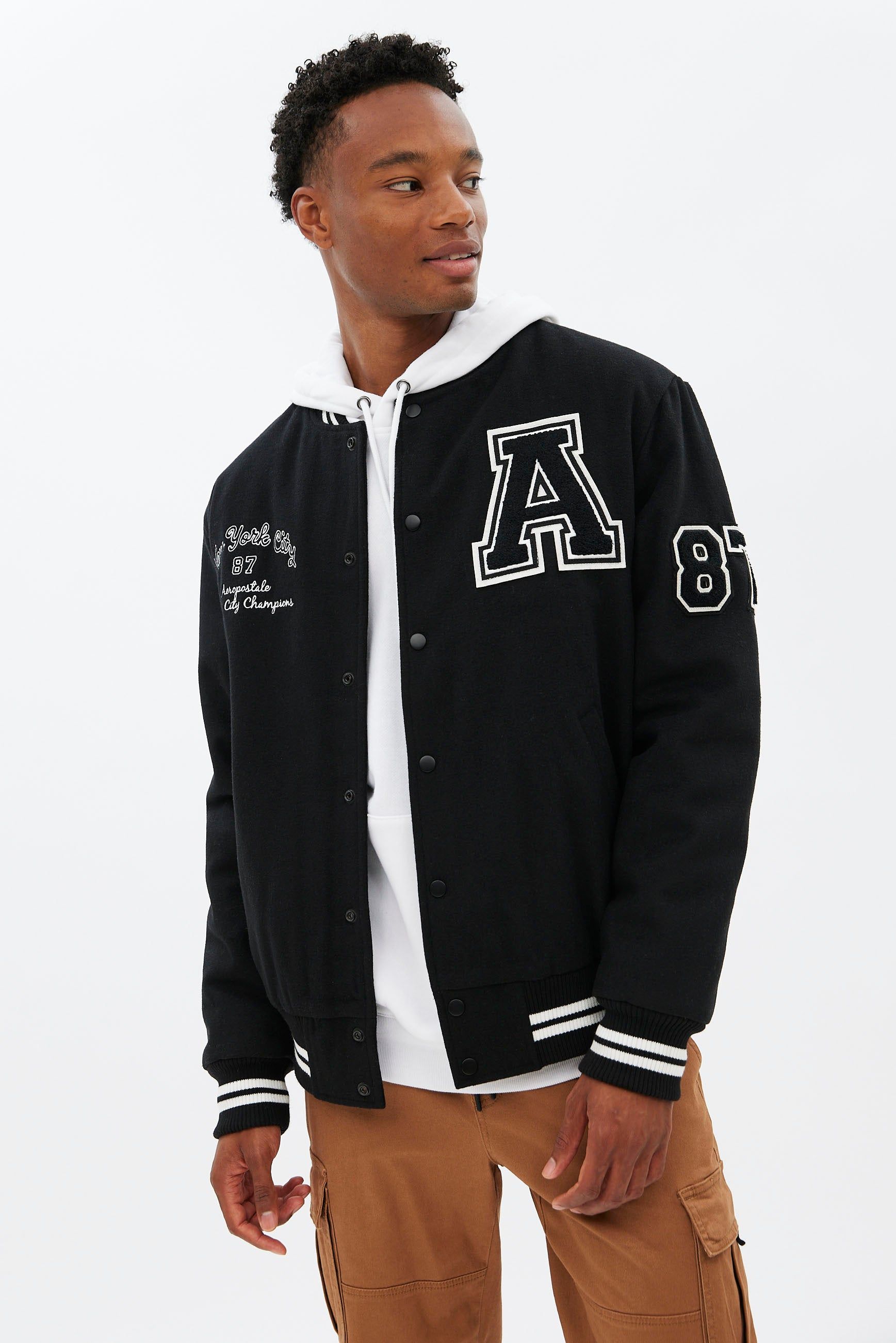 AERO Varsity Snap Button Bomber Jacket sold by Bluenotes product image thumbnail 2