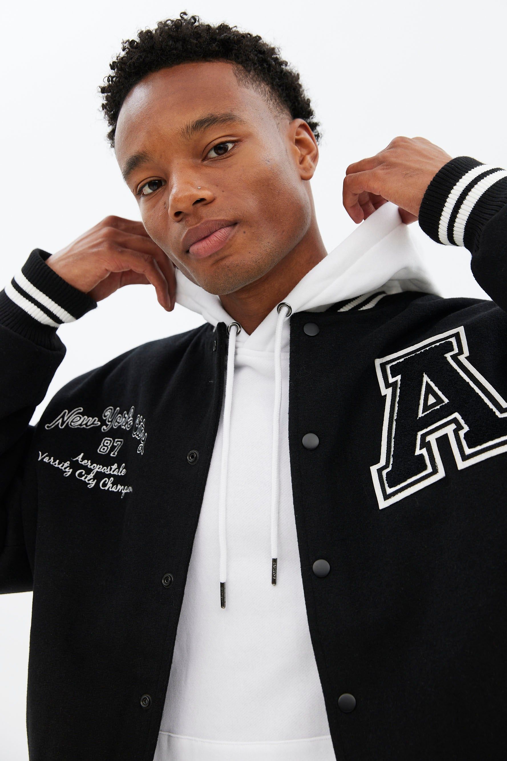 AERO Varsity Snap Button Bomber Jacket sold by Bluenotes product image thumbnail 3