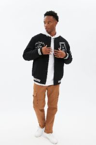 AERO Varsity Snap Button Bomber Jacket sold by Bluenotes