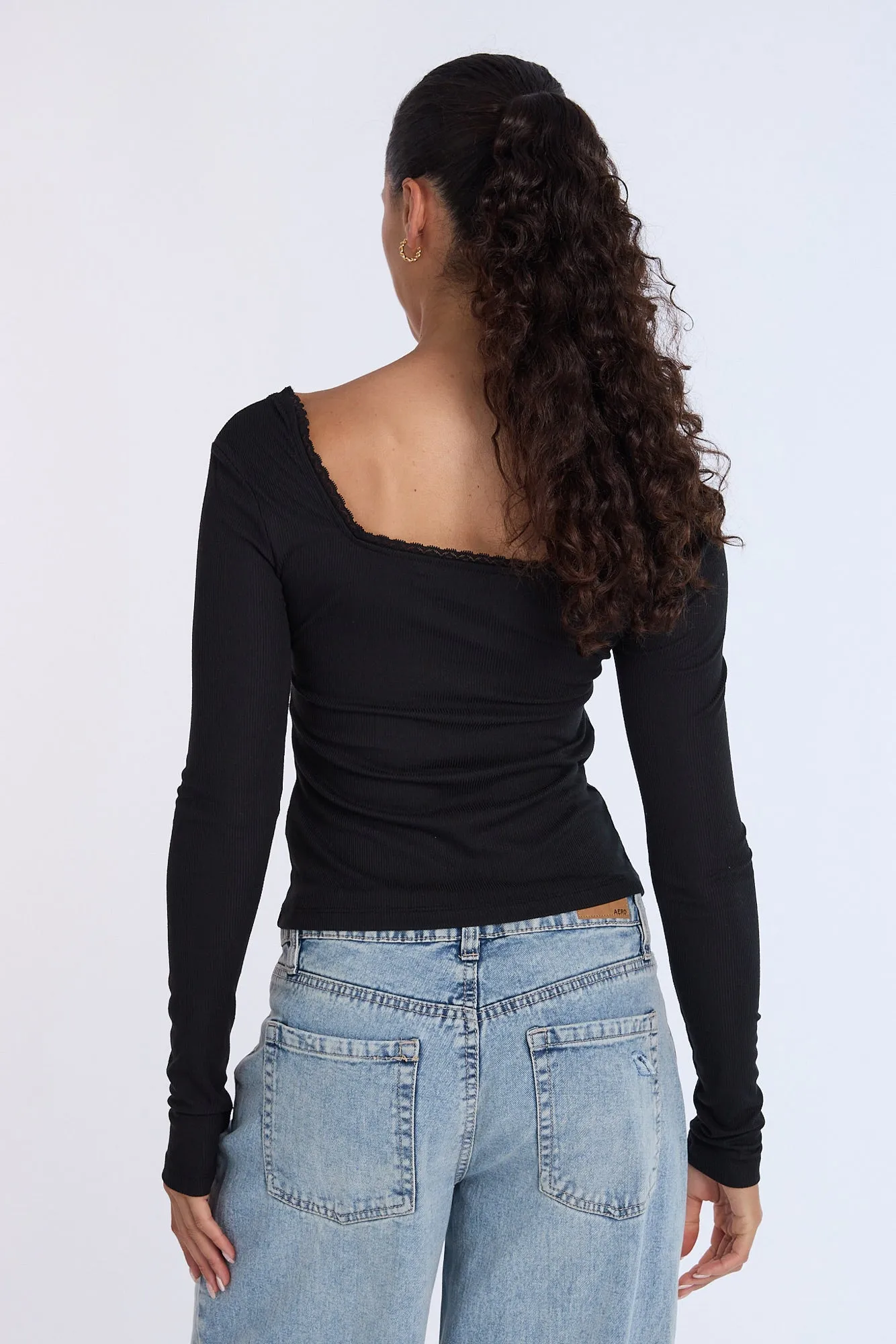 AERO Super Soft Ribbed Knit Long Sleeve Square Neck Top sold by Bluenotes product image thumbnail 4