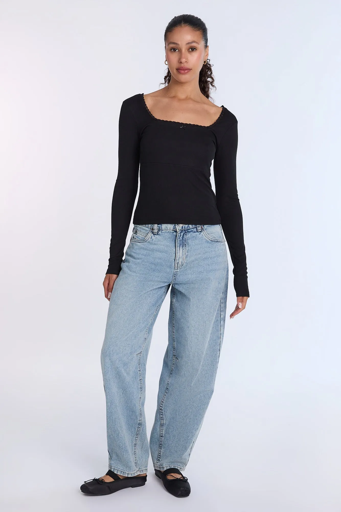 AERO Super Soft Ribbed Knit Long Sleeve Square Neck Top sold by Bluenotes product image thumbnail 5