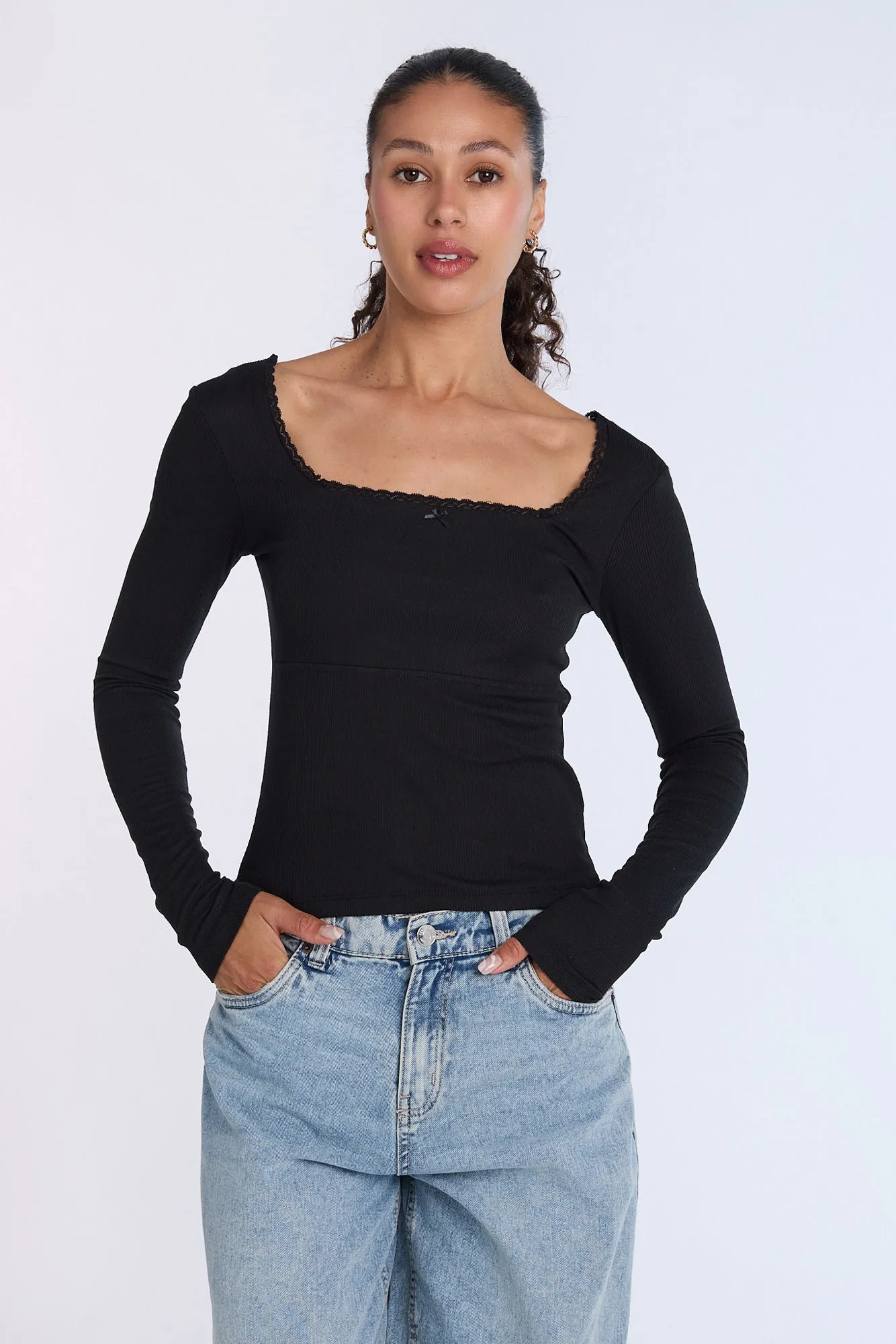 AERO Super Soft Ribbed Knit Long Sleeve Square Neck Top sold by Bluenotes product image thumbnail 2