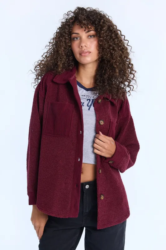Sherpa Button-Up Shacket sold by Bluenotes