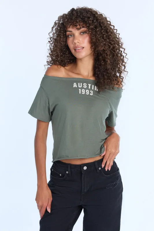 AERO Graphic Off-Shoulder Short Sleeve Tee sold by Bluenotes
