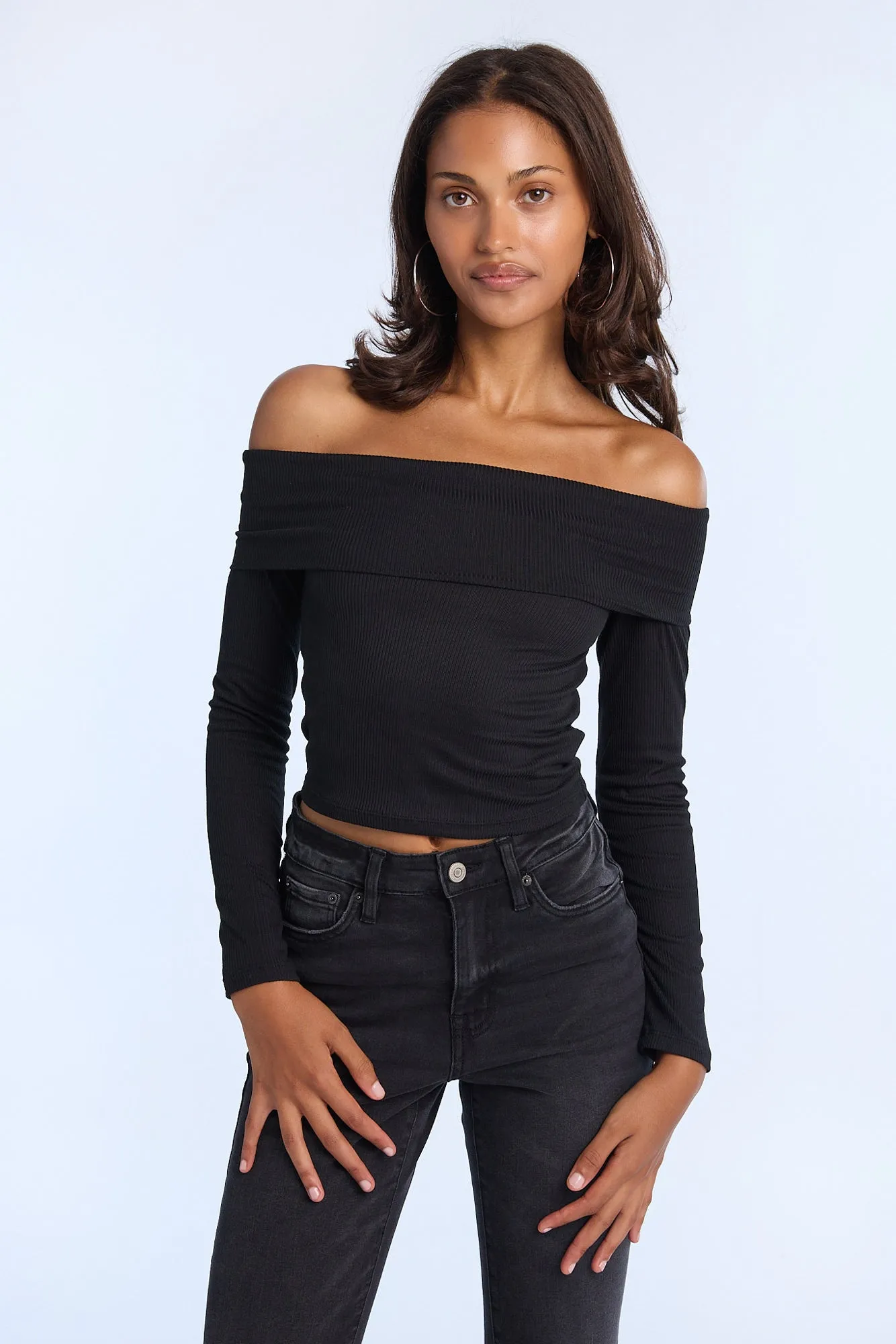 AERO Fold-Over Long Sleeve Off-Shoulder Top sold by Bluenotes product image thumbnail 2