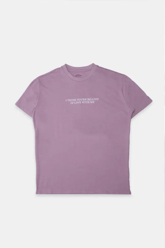 I Think You're Falling In Love With Me Embroidered Graphic Boyfriend Tee sold by Bluenotes