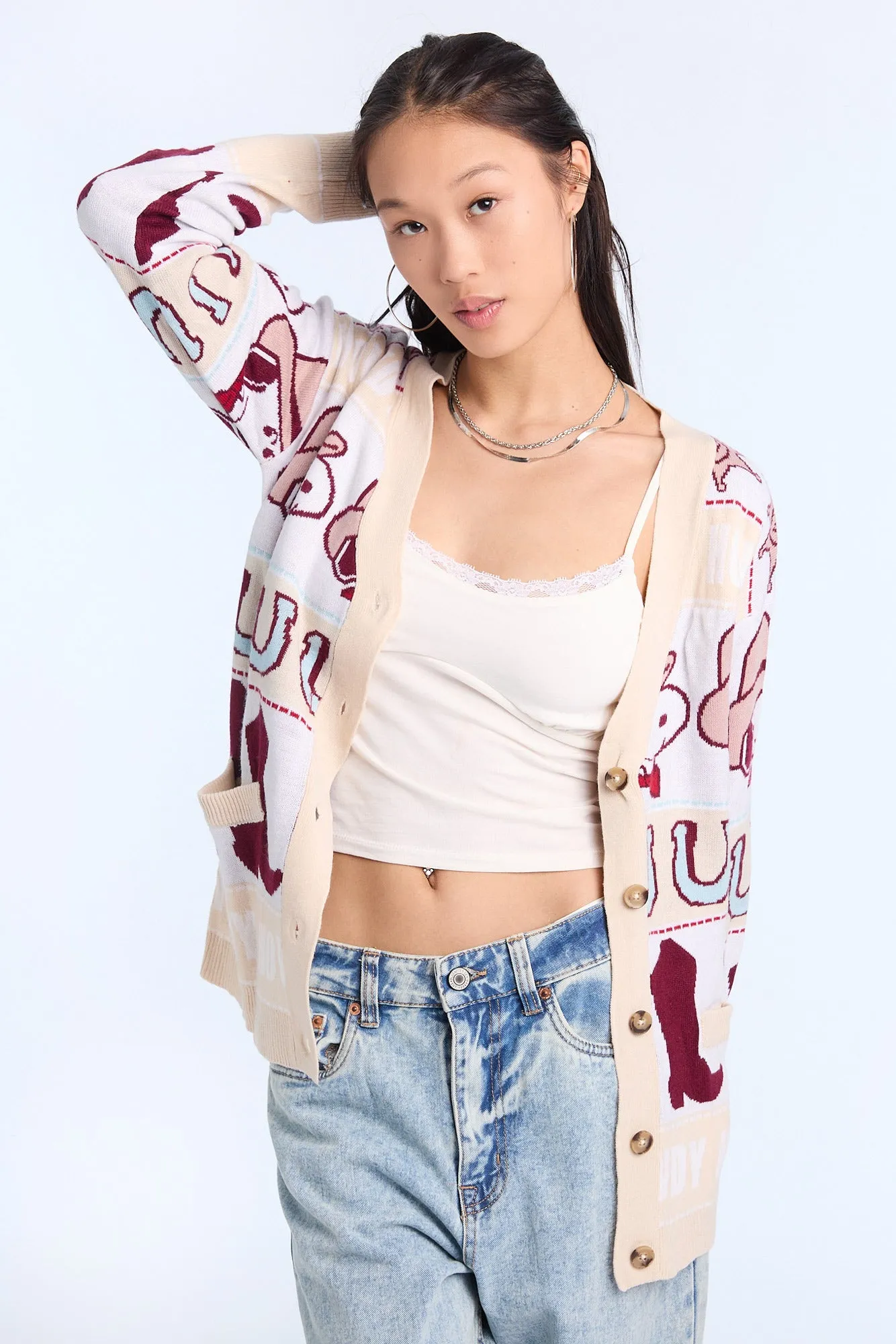 Peanuts Snoopy Western Button-Front Cardigan sold by Bluenotes