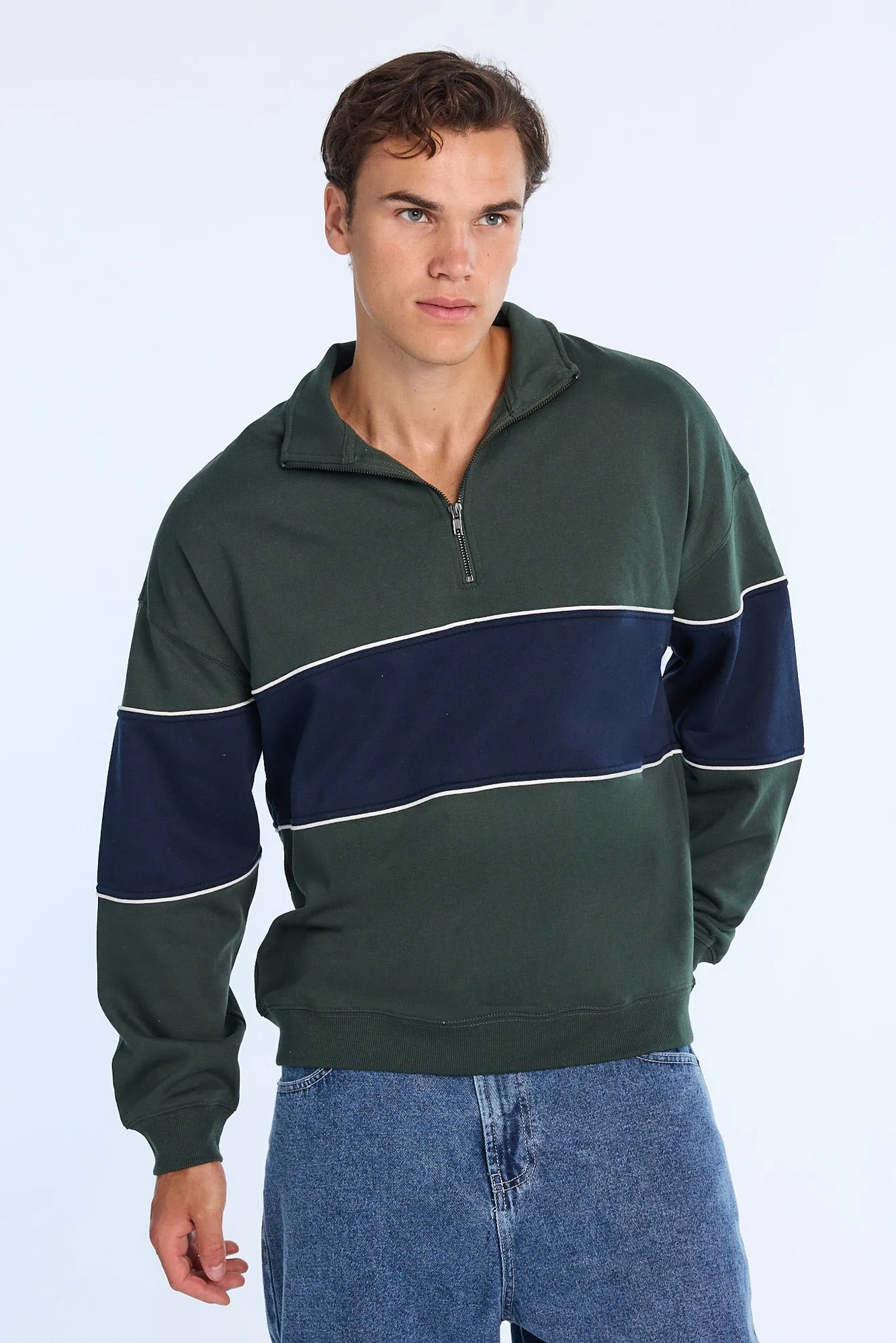 AERO Colour Block Mock Neck Sweatshirt sold by Bluenotes