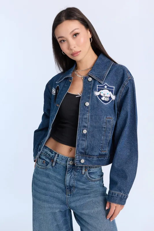 Hello Kitty Cinnamoroll  Embroidered Denim Jacket made by Aeropostale