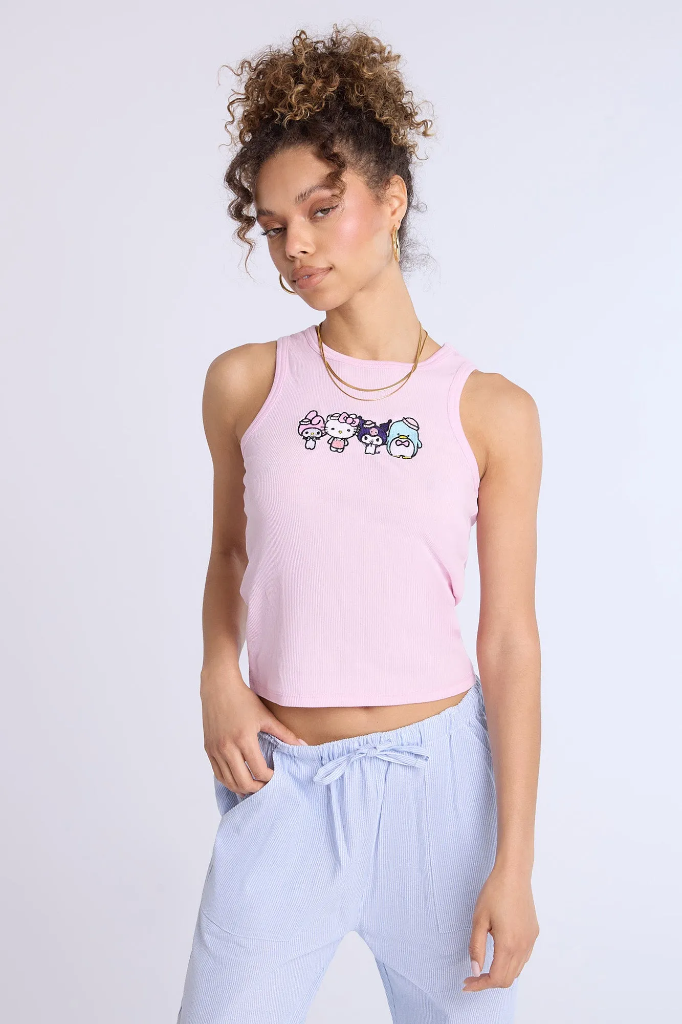 Hello Kitty And Friends Embroidered Ribbed High Neck Tank Top sold by Bluenotes