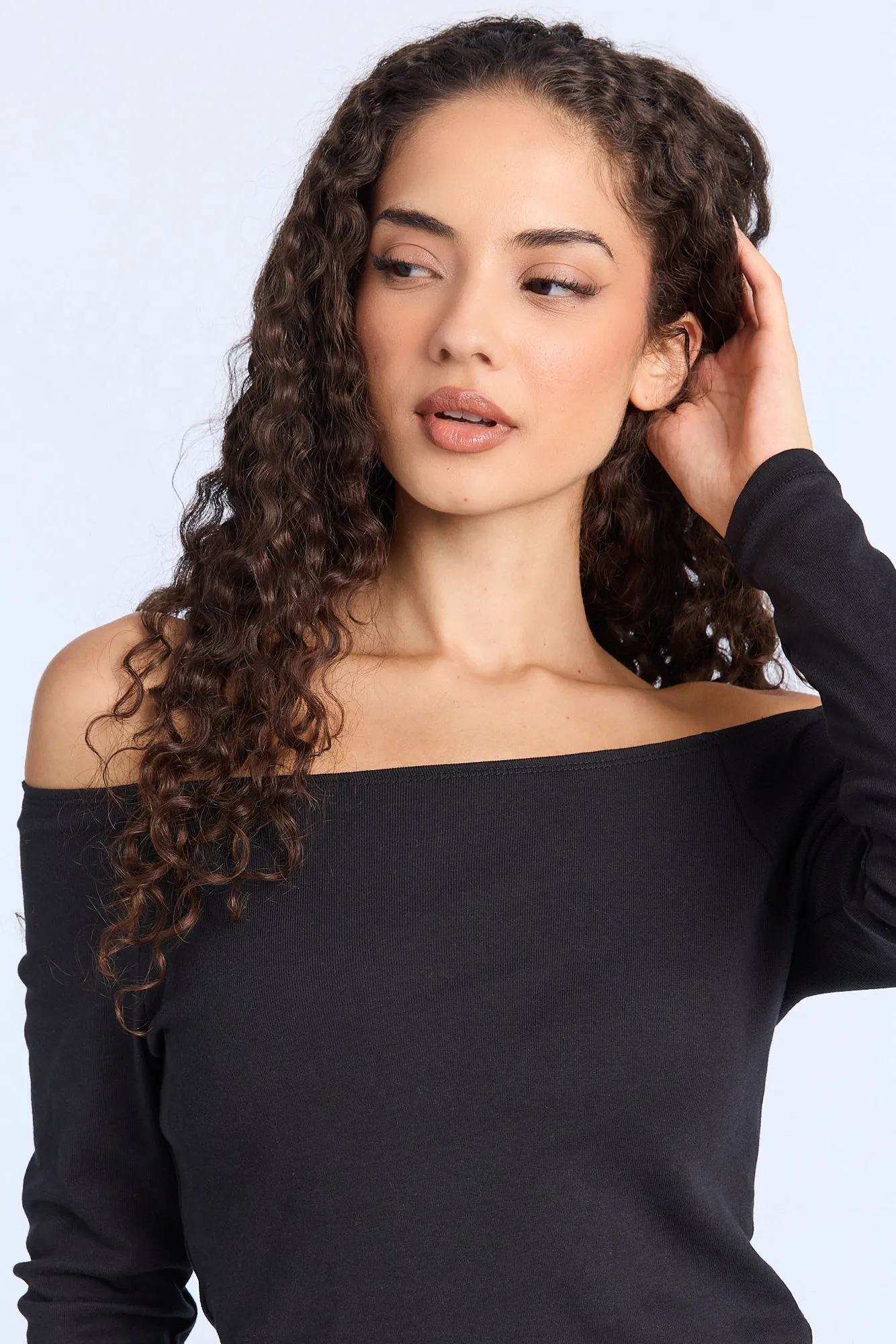 AERO Ribbed Knit Long Sleeve Off-Shoulder Top sold by Bluenotes product image thumbnail 2