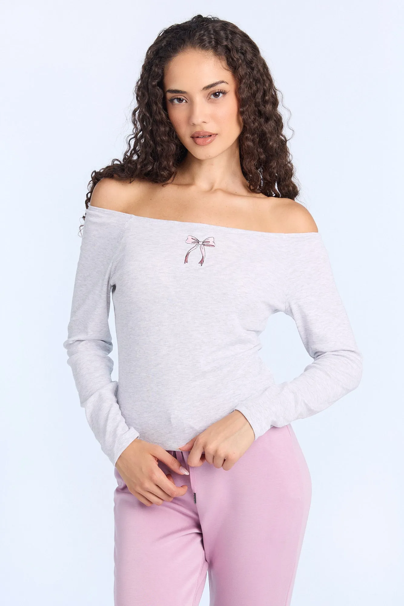 AERO Ribbed Knit Long Sleeve Off-Shoulder Top sold by Bluenotes product image thumbnail 5