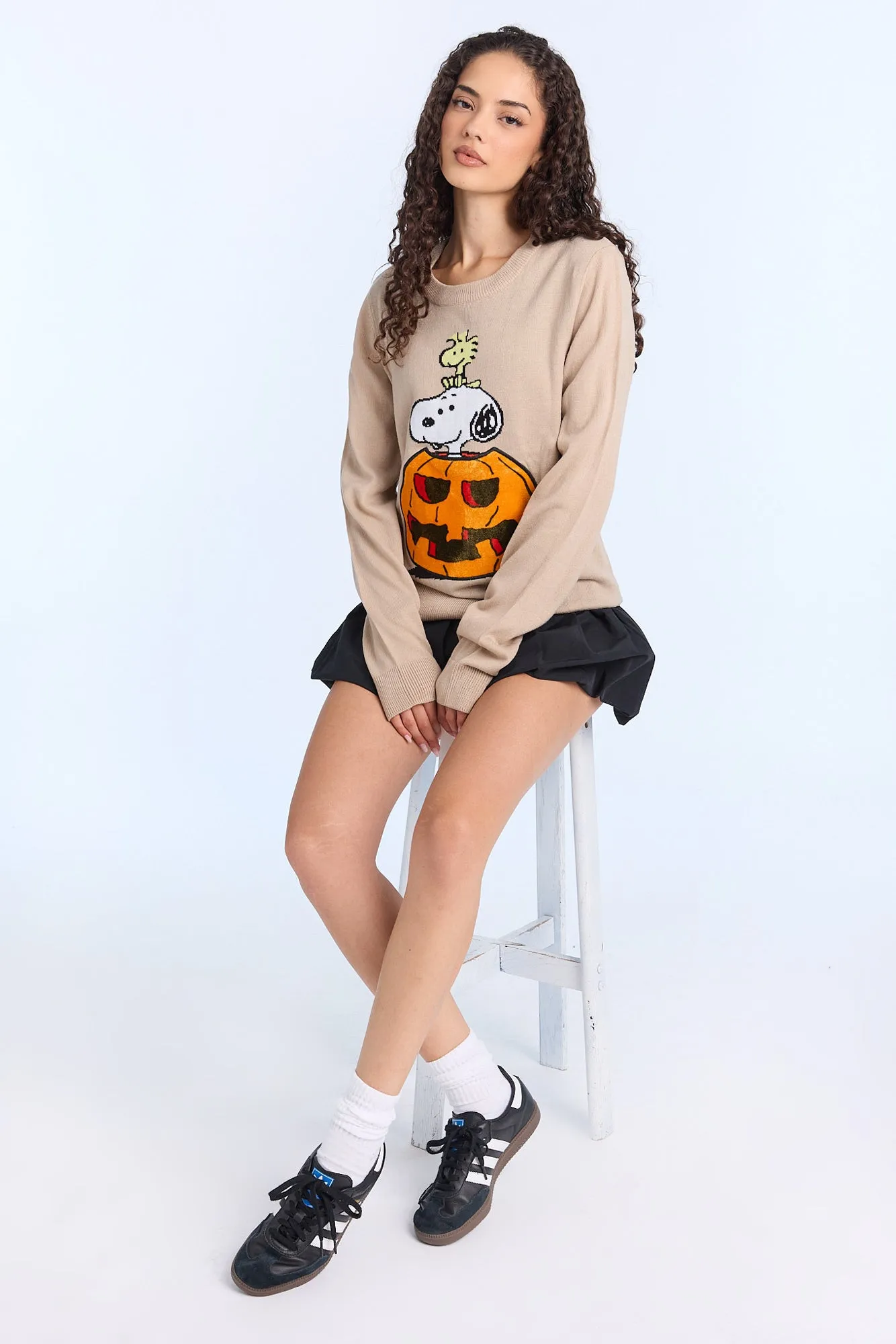 Peanuts Snoopy And Woodstock Halloween Pumpkin Crew Neck Sweatshirt sold by Bluenotes product image thumbnail 5