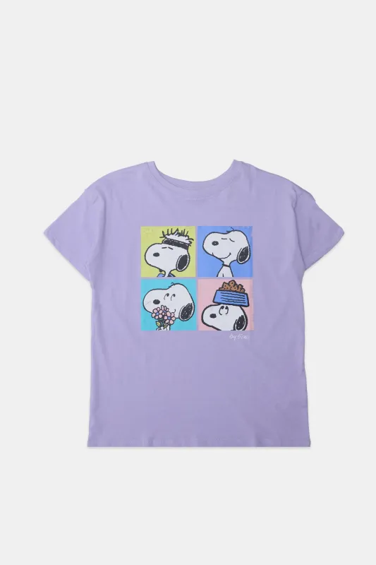 Girls' Peanuts Snoopy Four Faces Graphic Classic Tee sold by Bluenotes