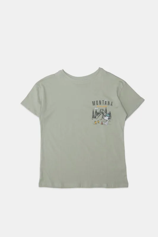 Girls' Camp Snoopy Peanuts Montana Graphic Classic Tee sold by Bluenotes