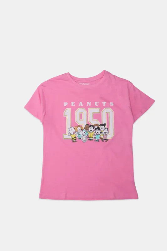 Girls' Peanuts 1950 Glitter Graphic Classic Tee sold by Bluenotes
