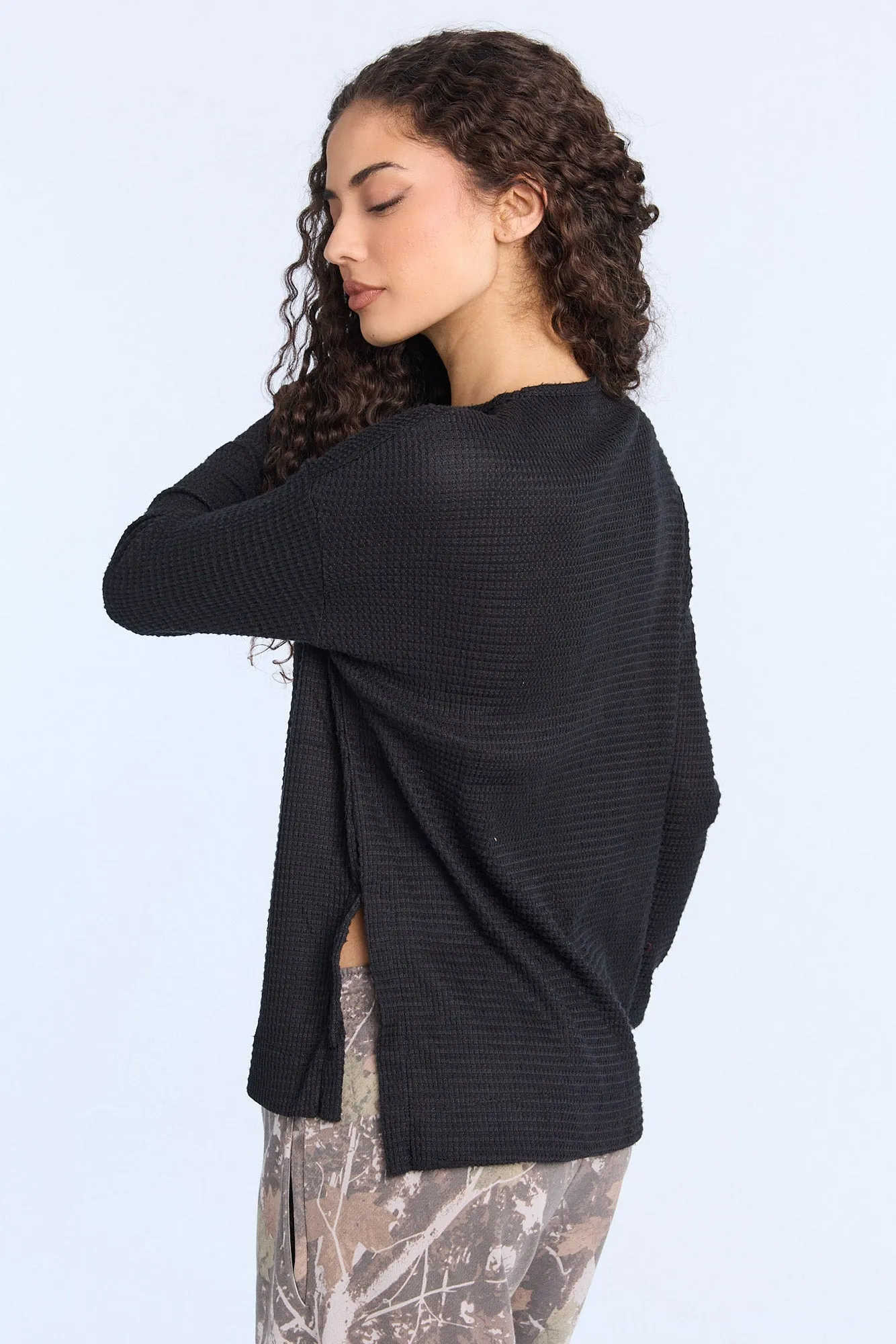 Everyday Waffle Knit Long Sleeve Crew Neck Top sold by Bluenotes product image thumbnail 4