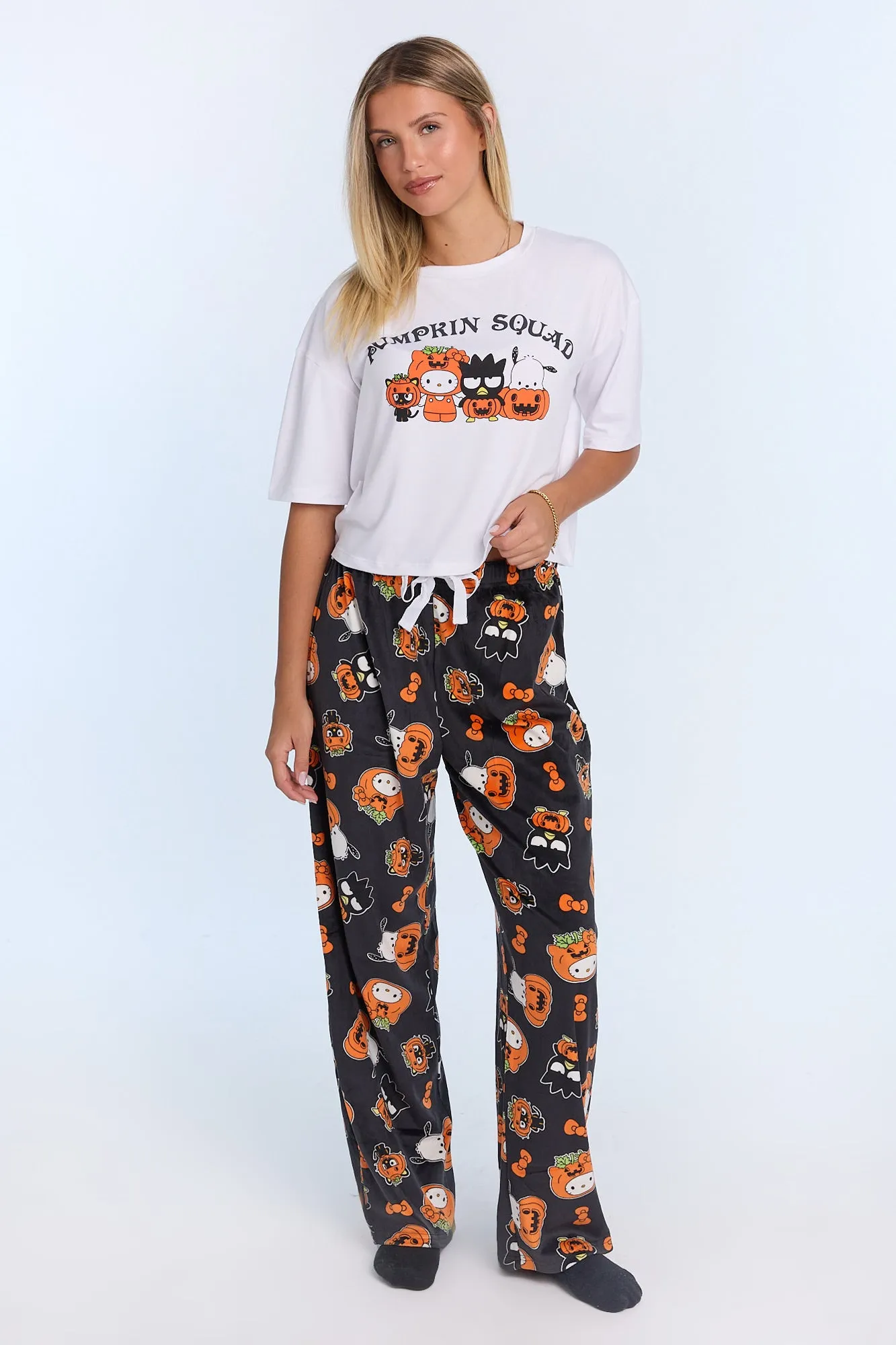 Hello Kitty And Friends Pumpkin Squad Super Soft Pajama Tee And Velour Pajama Pants 2-Piece Set sold by Bluenotes
